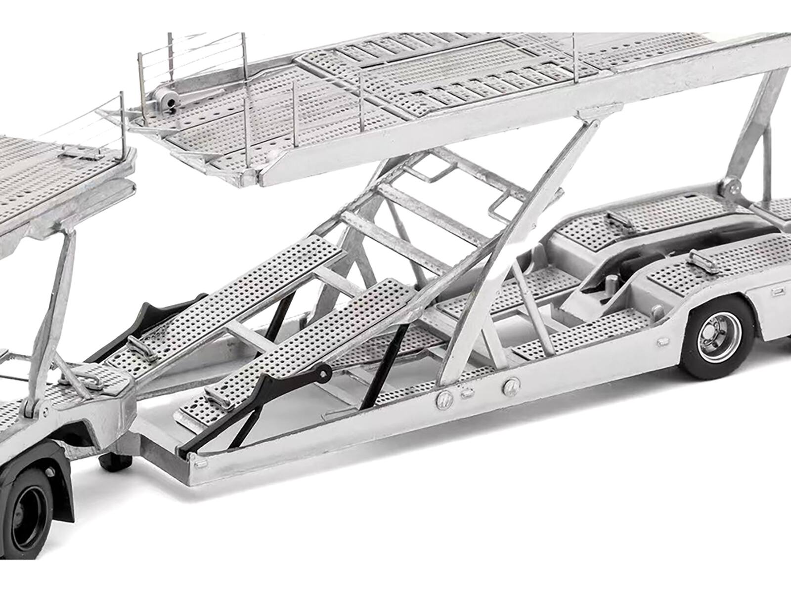 Left. GCD - Mercedes-Benz Actros AMG Auto Transporter Silver Metallic 1/64 Diecast Model by GCD - Silver Metallic.