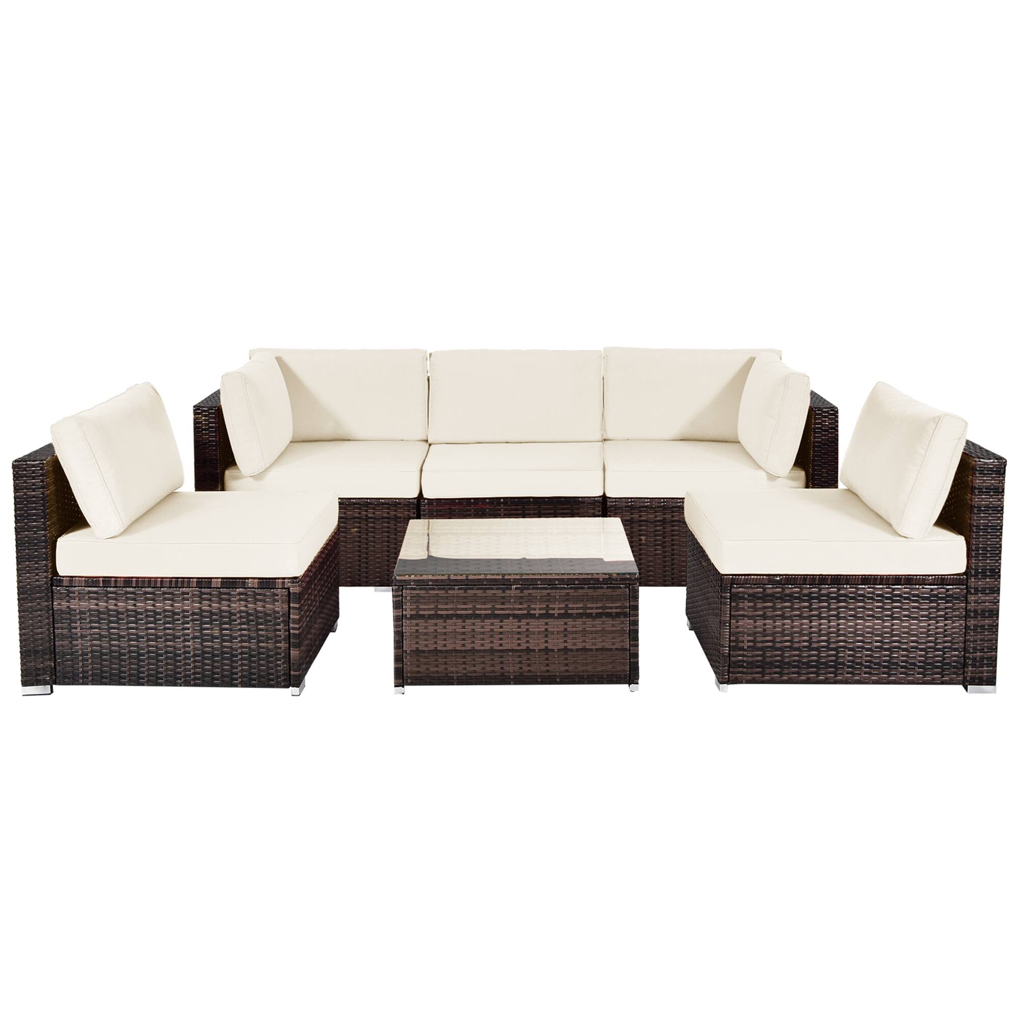 Alt View 1. Gymax - Gymax 6PCS Rattan Outdoor Sectional Sofa Set Patio Furniture Set w/ White Cushions - White.