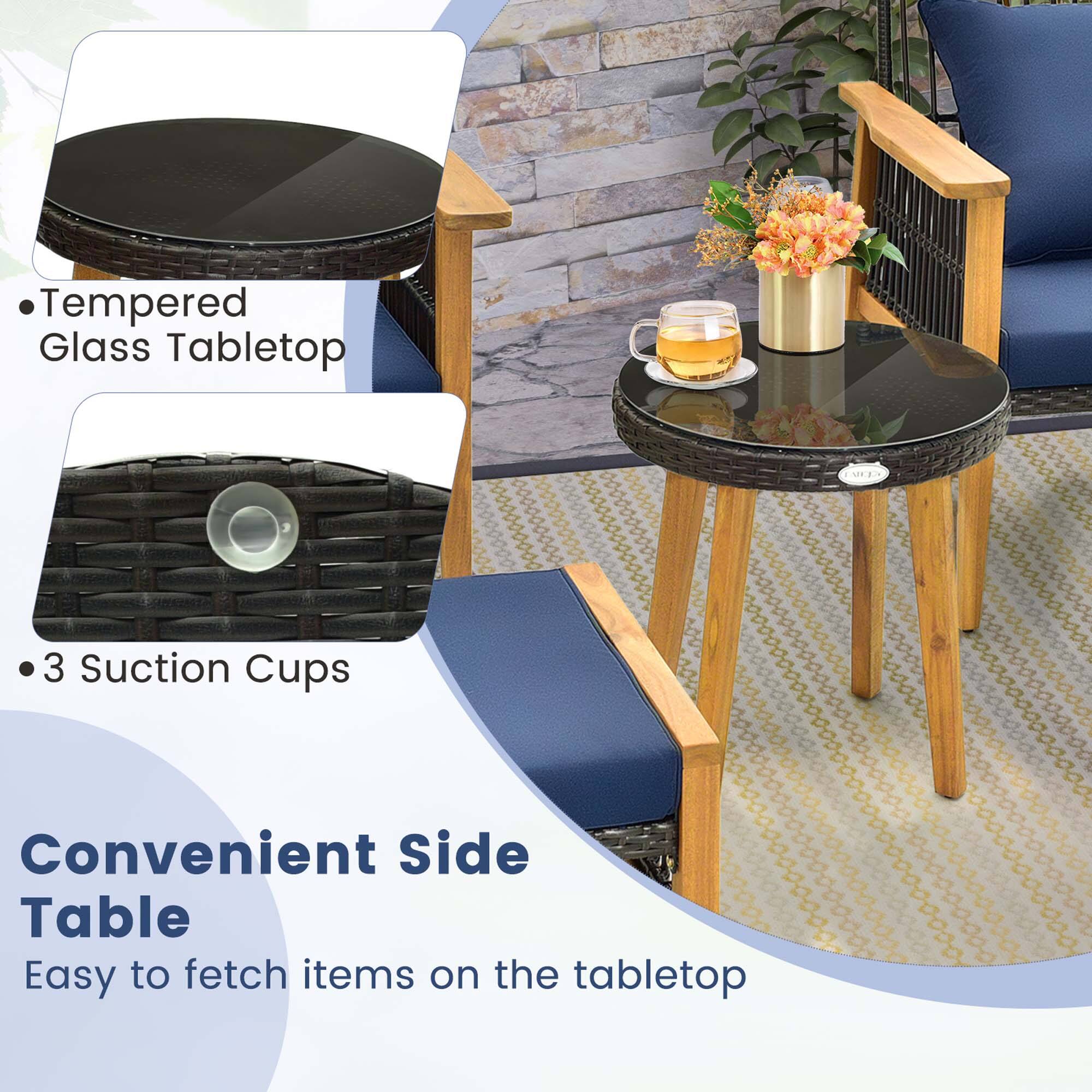 Tempered Glass Tabletop  
3 Suction Cups  
Convenient Side Table  
Easy to fetch items on the tabletop