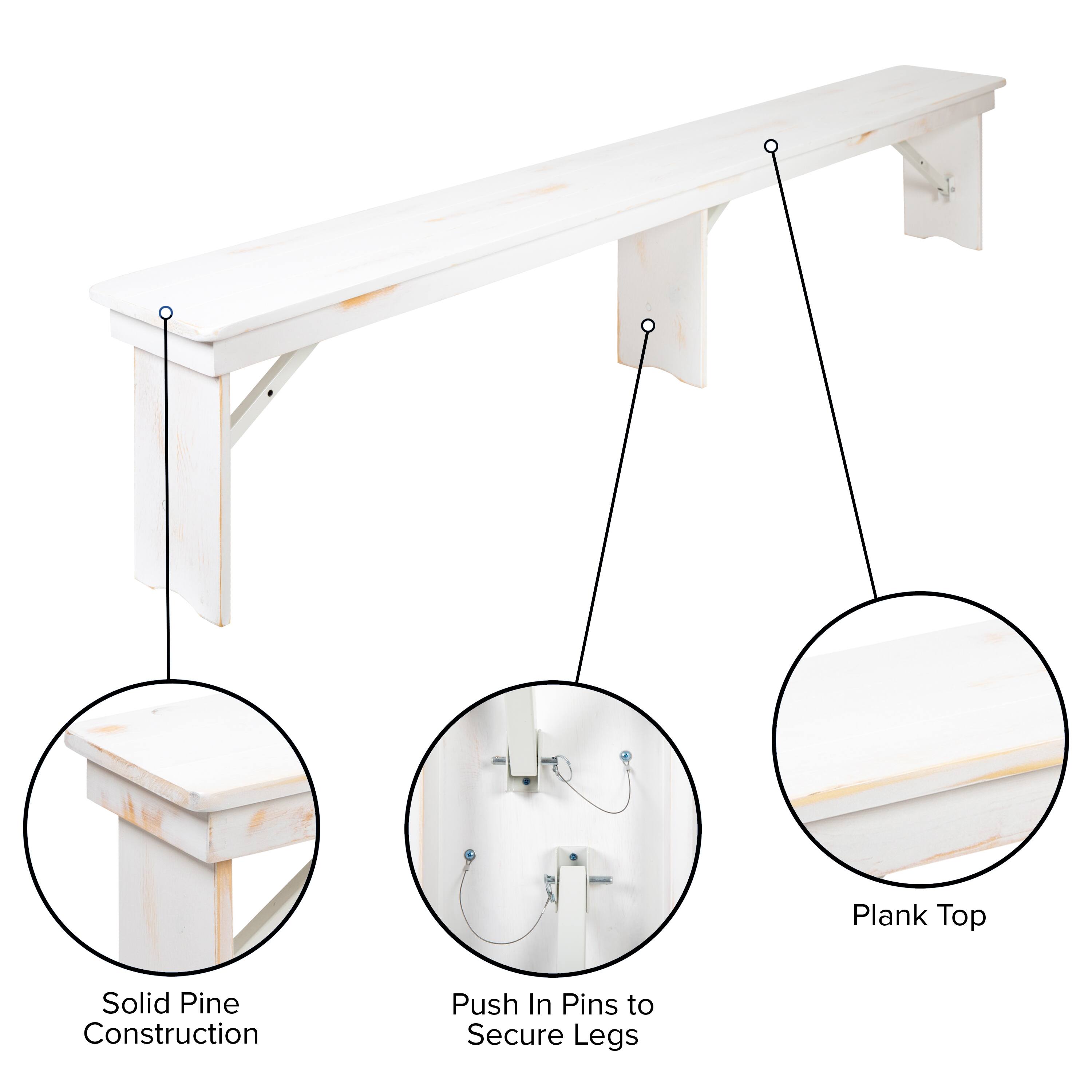 Plank Top  
Solid Pine Construction  
Push In Pins to Secure Legs