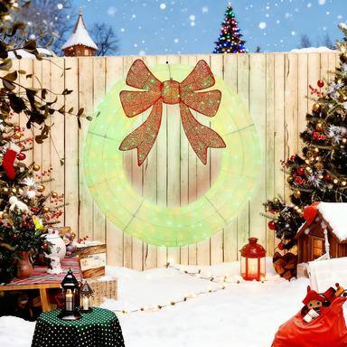 Alt View 4. APRILSOUL - Lighted Wreath Decoration Dual Color LED 60 Inch Christmas Wreath Daily Timer Remote - White.