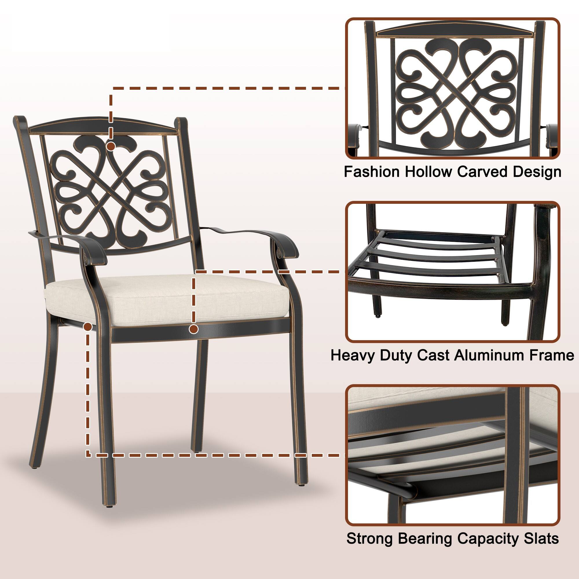 Fashion Hollow Carved Design  
Heavy Duty Cast Aluminum Frame  
Strong Bearing Capacity Slats