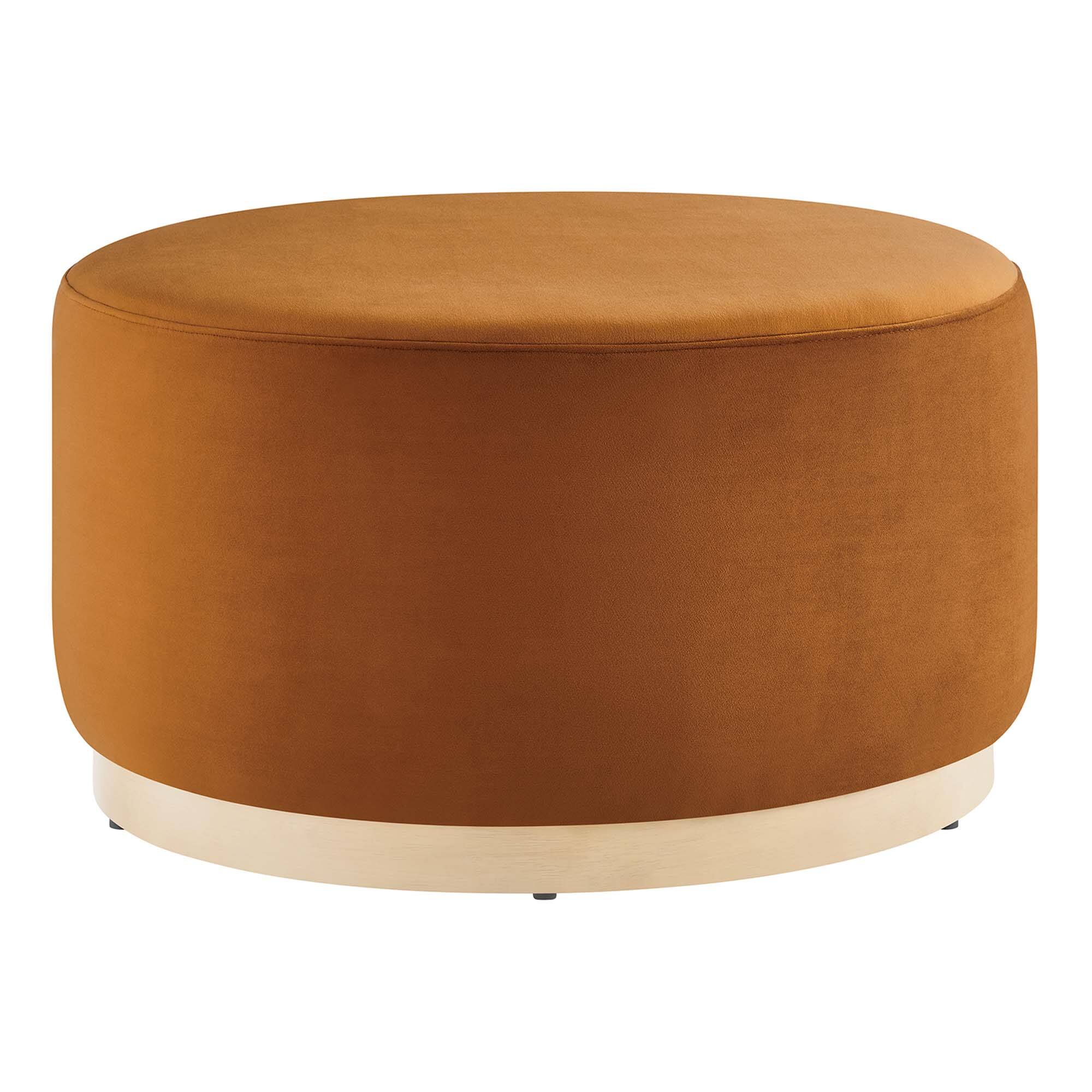 Angle. Modway - Tilden Large 29" Round Performance Velvet Upholstered Ottoman by Modway - Rust Natural.