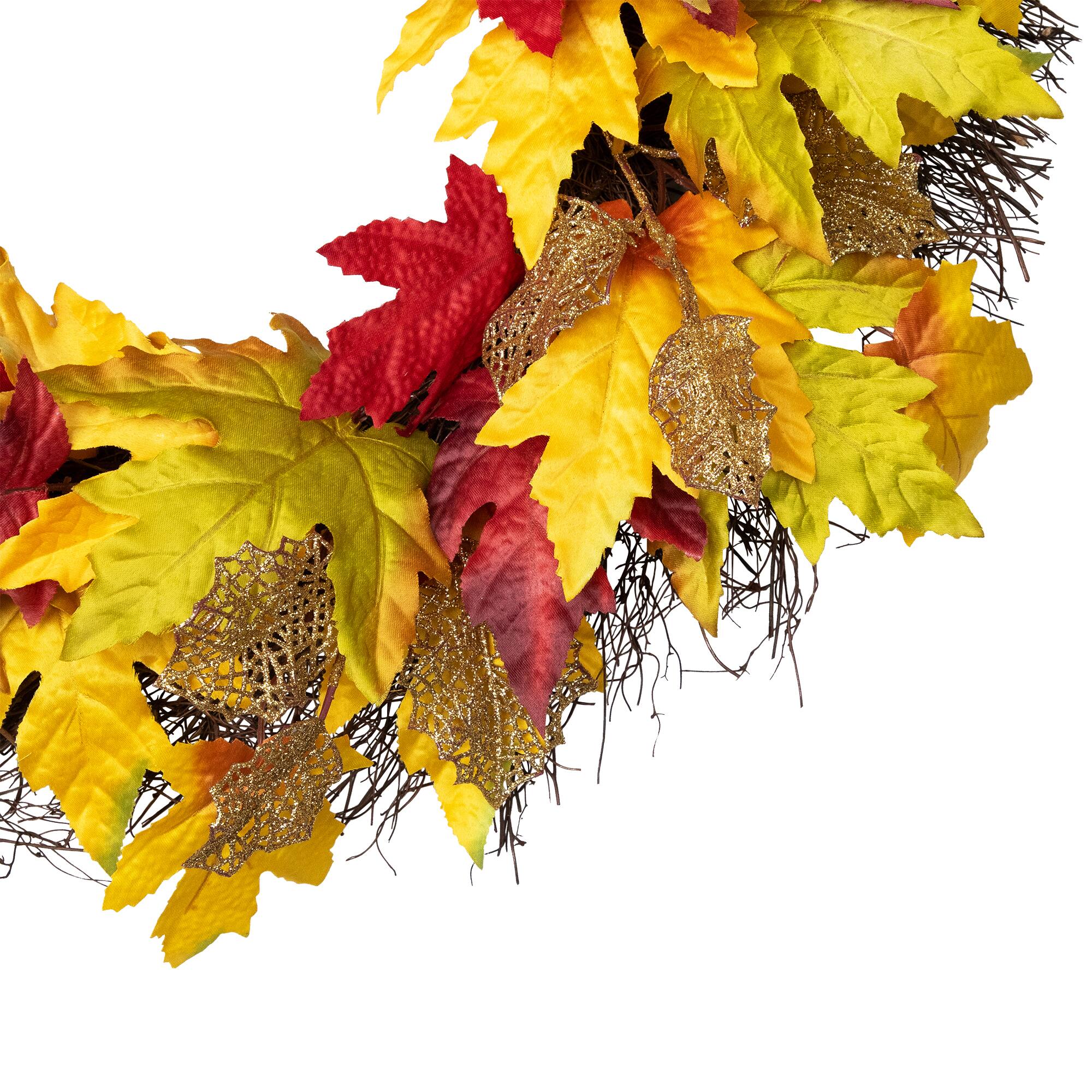 Northlight Maple and Glittered Leaves Artificial Fall Harvest Wreath 22 ...