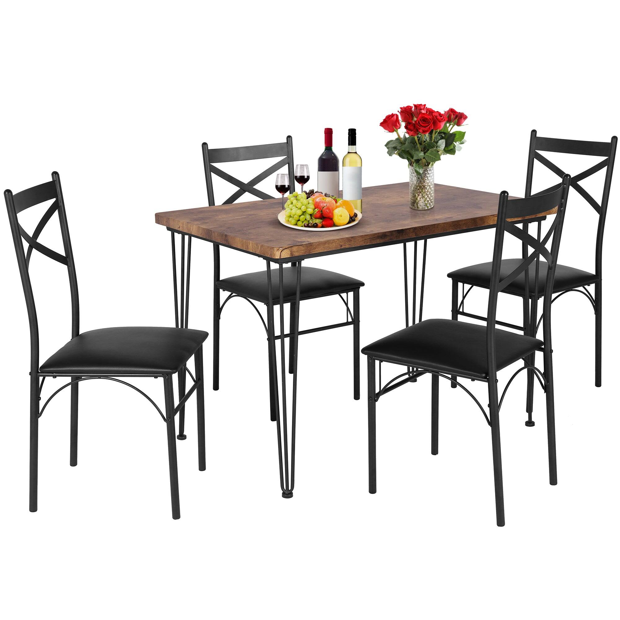 Vecelo - 4-Person Dining Set for Small Spaces - 29" Square Table with 400lb Chairs, Space Saving Design & Waterproof Finish - Brown