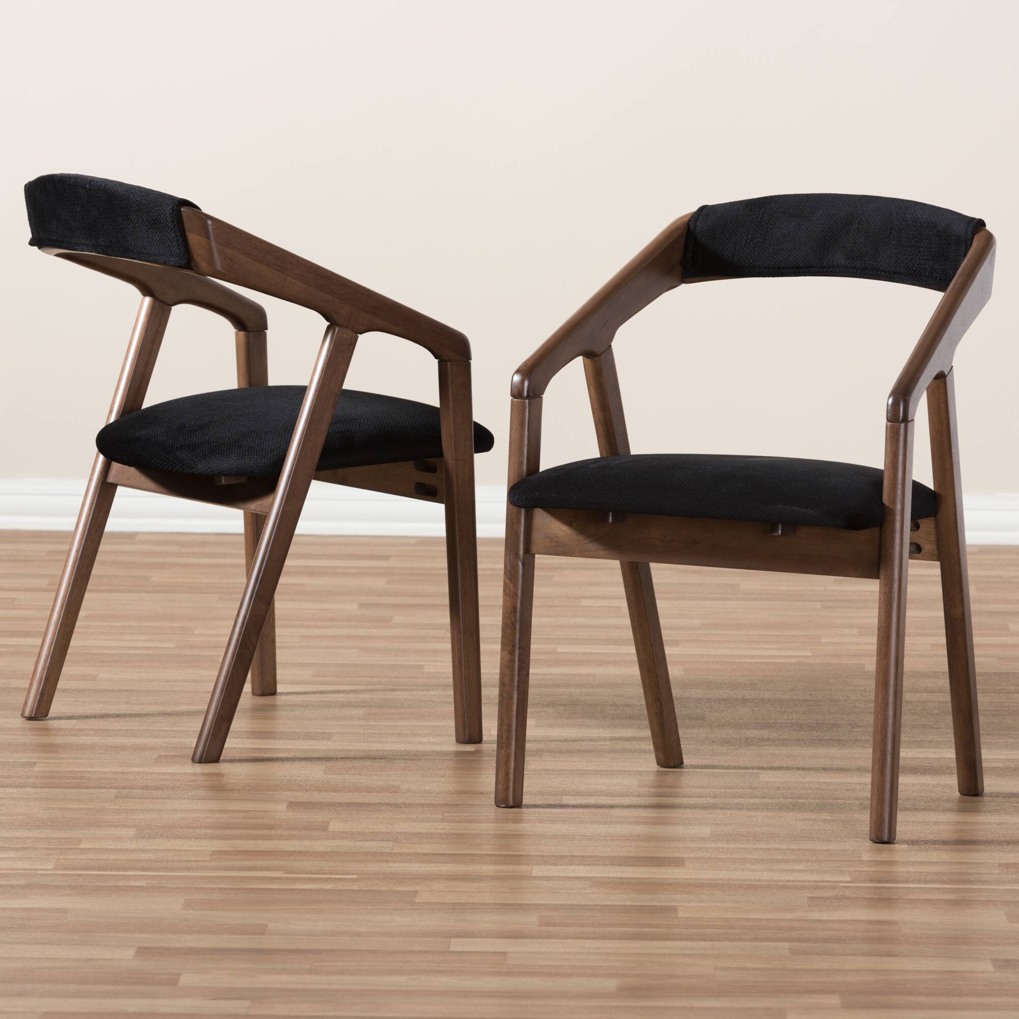 Alt View 2. Baxton Studio - Set of 2 Wendy Mid-Century Modern Velvet and Walnut Medium Wood Finishing Dining Chairs - Black/Walnut Brown.