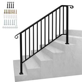 Winado - Handrails Steps Stair Fits 4-5 Steps, Wrought Iron Hand Rail Stair Railing 1PC for Outdoor Concrete Porch Wooden Steps - Black