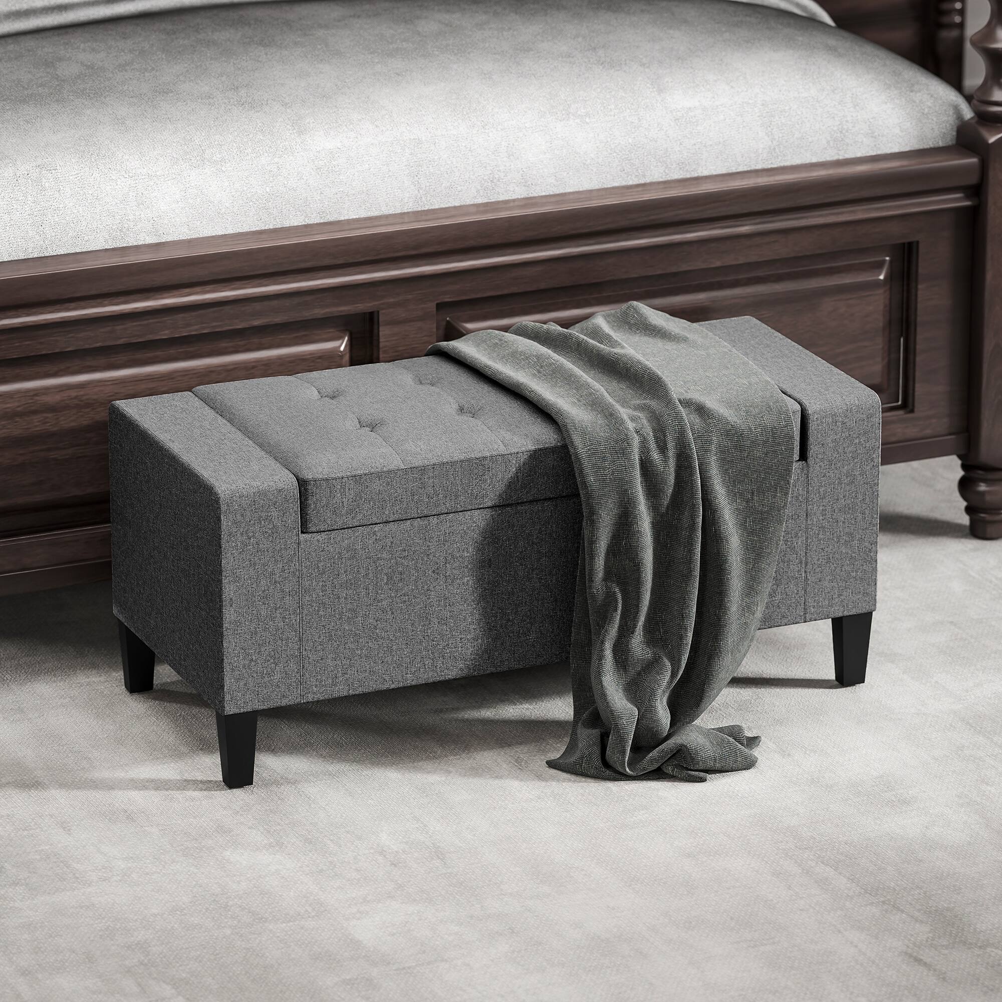 Alt View 5. Homcom - Ottoman with Storage, Storage Ottoman Bench with Lift Top and Rubberwood Legs - Gray.