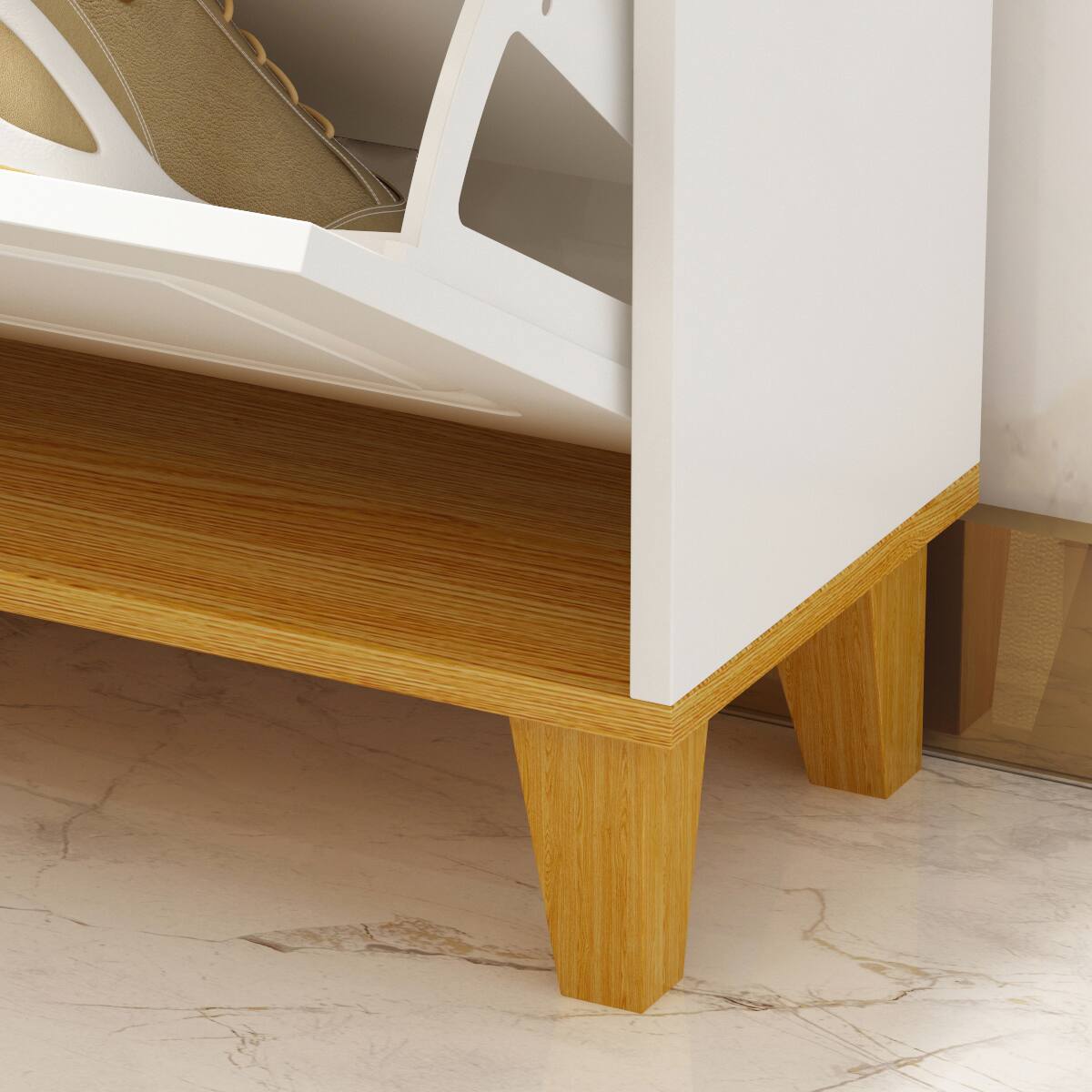 Alt View 1. Famapy - Famapy Modern Flip - Down Shoe Cabinet with Solid Wood Legs - White & Wooden.