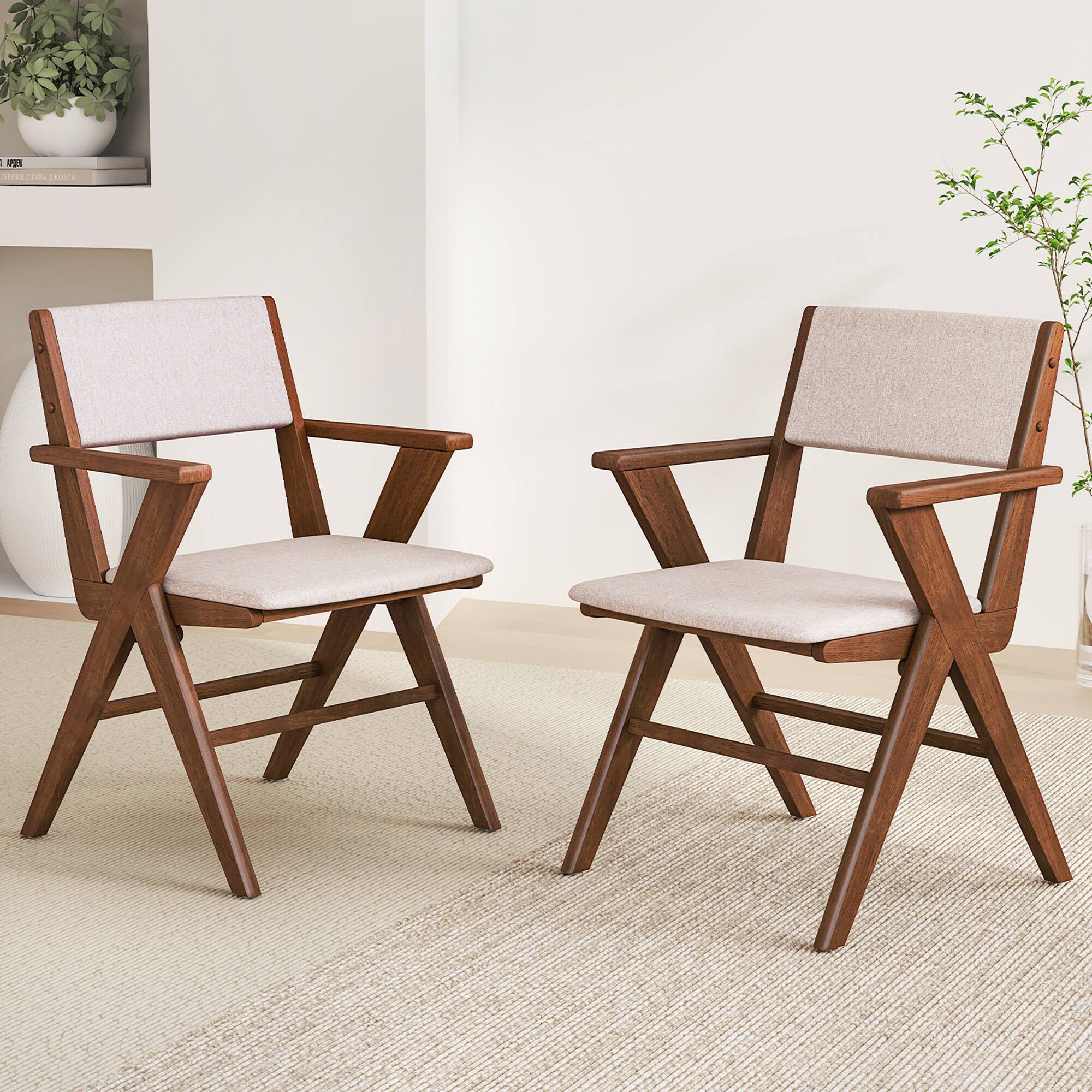 Alt View 3. Gymax - Gymax Wooden Dining Chair Set of 2 w/ Rubber Wood Frame Padded Seat & Back Armrests - Walnut.