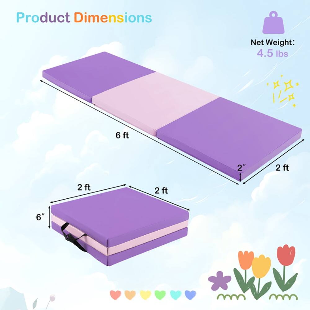 Product Dimensions:  
Net Weight: 4.5 lbs  
6 ft x 2 ft x 2"  
Folded Dimensions: 2 ft x 2 ft x 6"