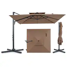 Gymax - 10FT Patio Cantilever Umbrella w/360-Degree Rotation 8 Sturdy Ribs Air Vent for Pool Tan - Brown