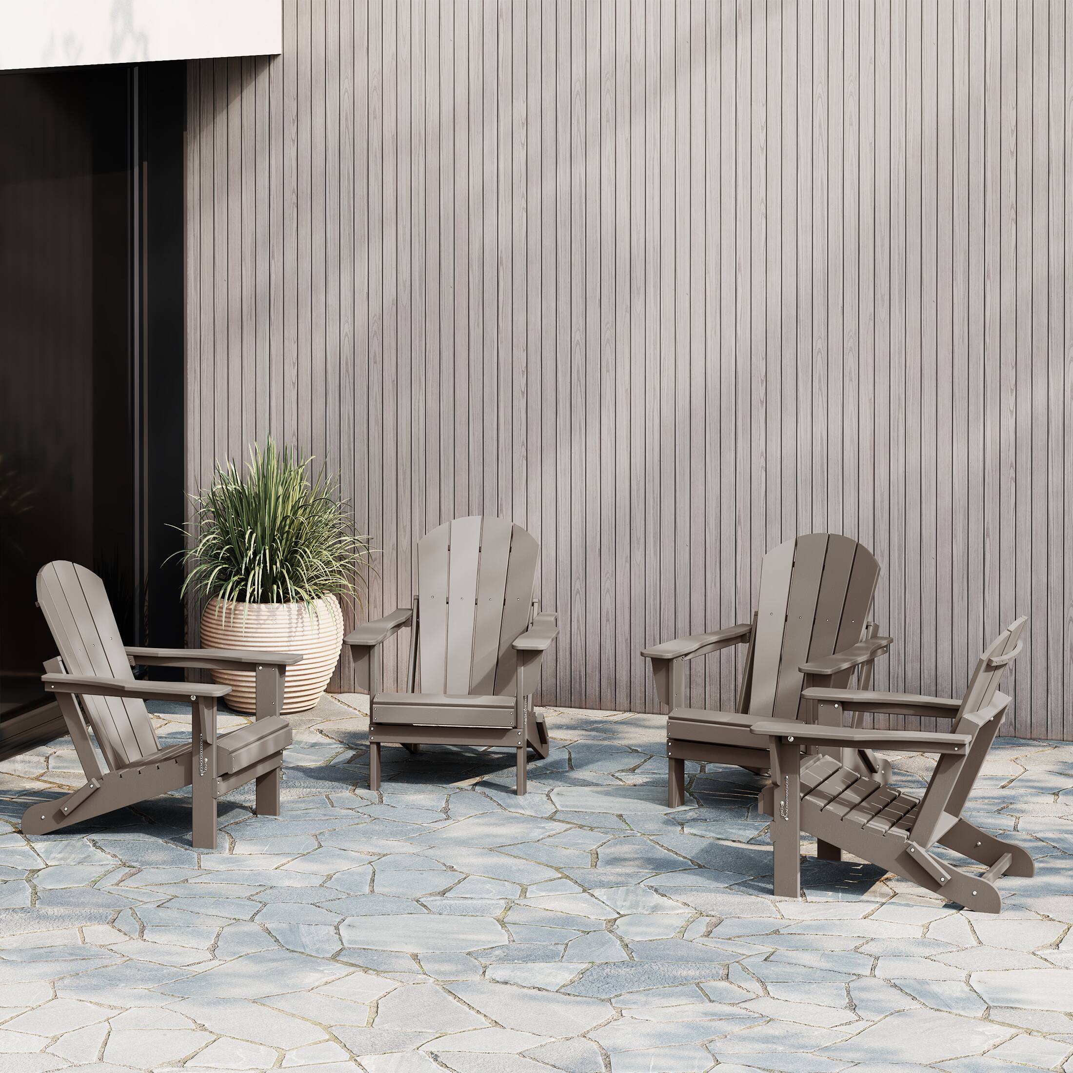 Angle. WestinTrends - WestinTrends Malibu Outdoor HDPE Folding Poly Adirondack Chairs (Set of 4) - Weathered Wood.