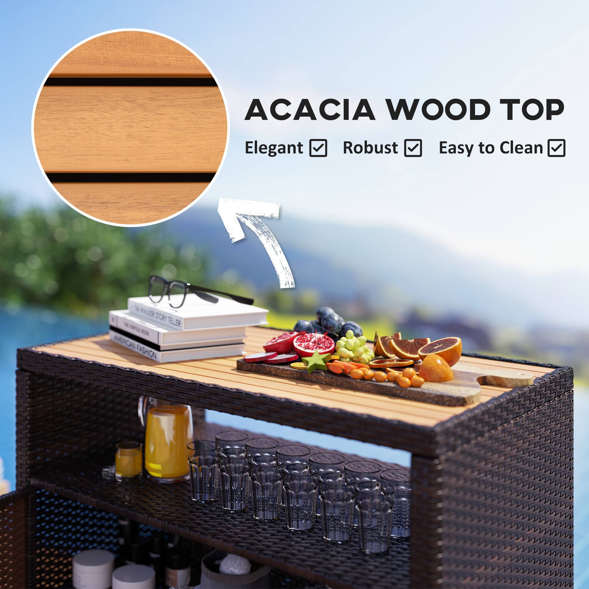 ACACIA WOOD TOP Elegant Robust Easy to Clean