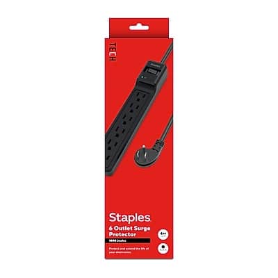 Photos - Surge Protector / Extension Lead Surge Staples TECH - 6-Outlet  Protector, 4', 1800 Joules - Black 
