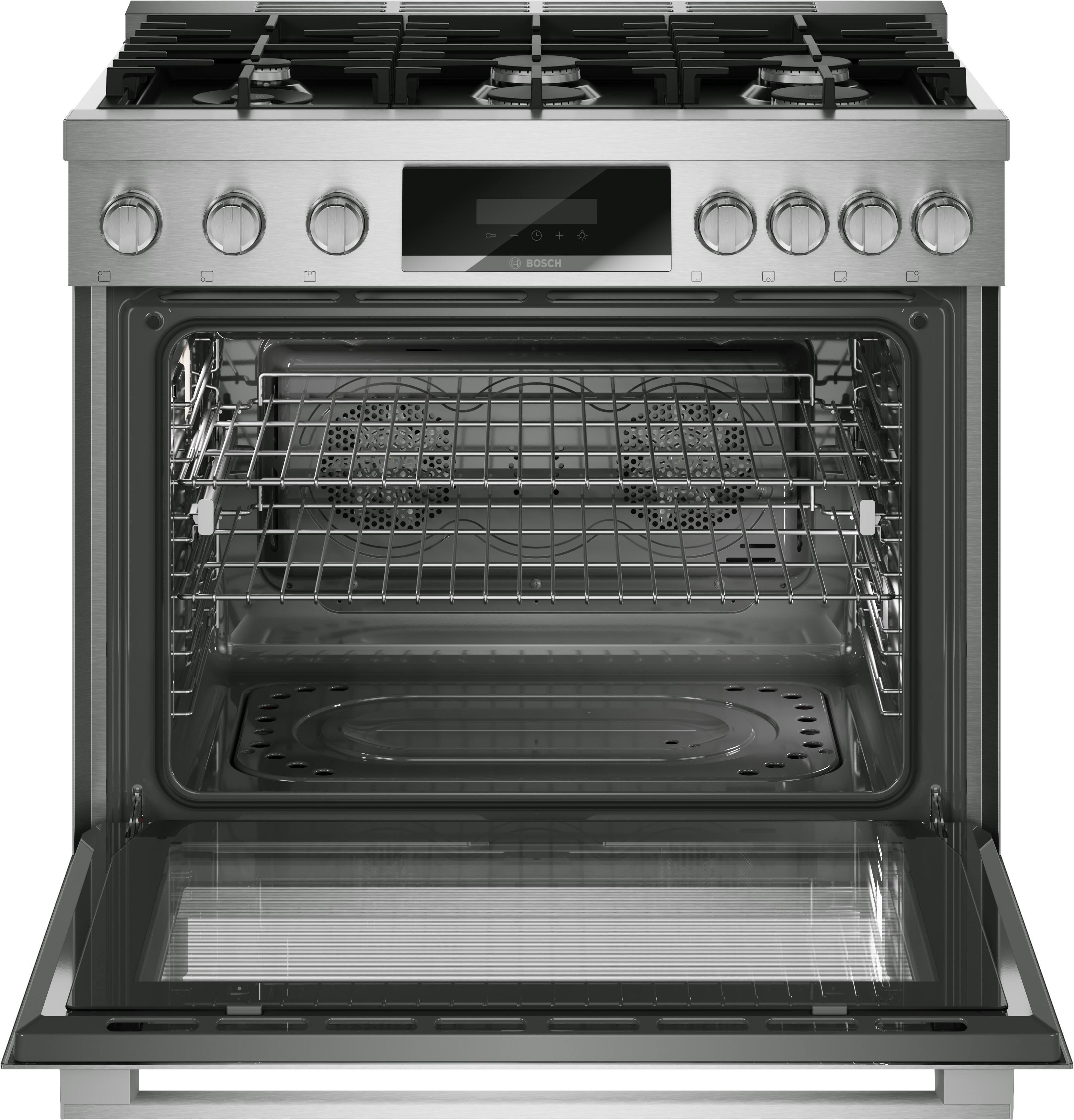 Alt View 1. Bosch - 800 Series 36 in. Wide 5.6 Cu. Ft. Convection Industrial Style Gas Range with 6 Burners - Stainless Steel.