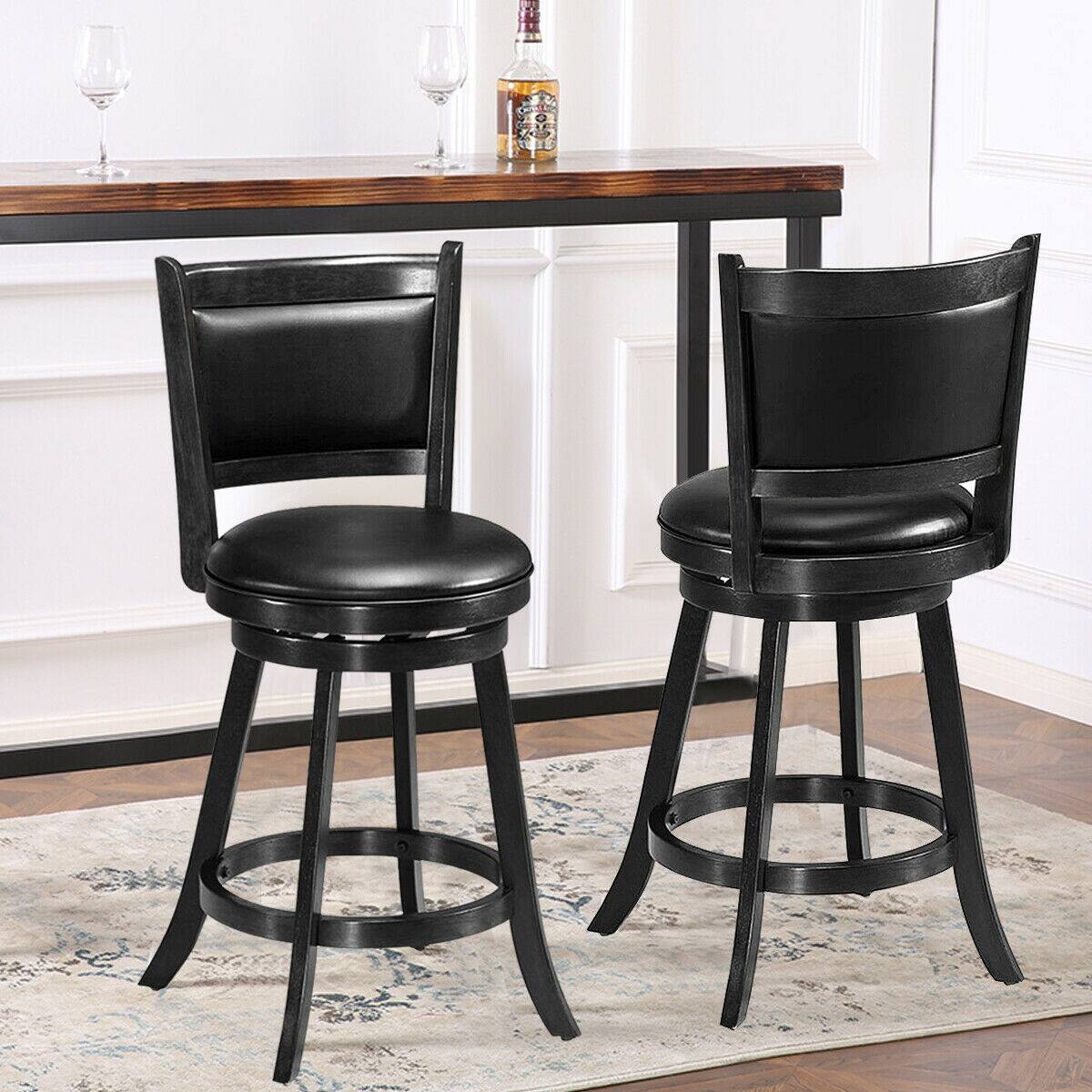 Alt View 9. Ecooso - 2 Pieces 24 Inch Swivel Counter Stools with Upholstered Seat and Rubber Wood Frame - Black.