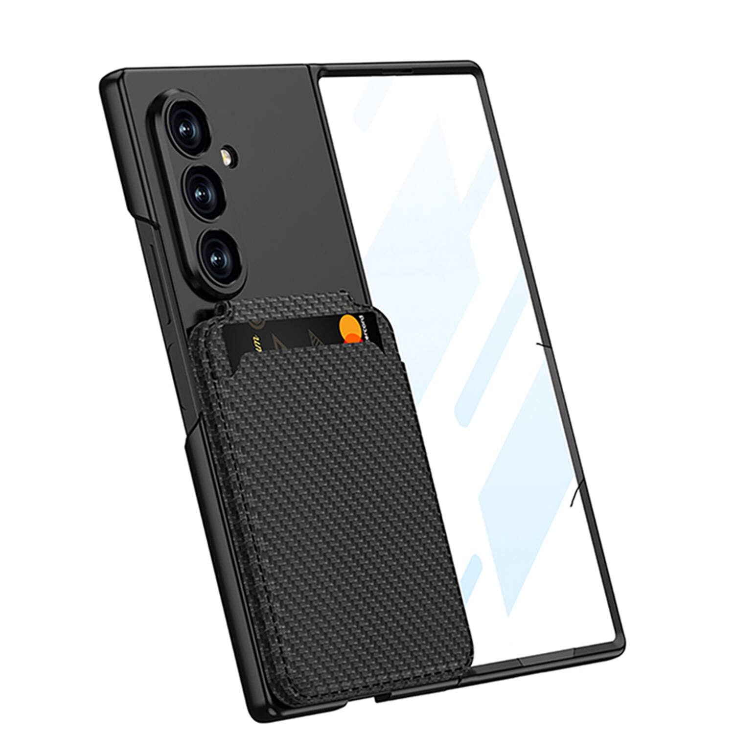 Left. Dteck - Magnetic Case for Samsung Galaxy Z Fold8 Ultra with Card Holder Kickstand Built-in Tempered Glass Matte Shockproof Cover - Darkgreen.
