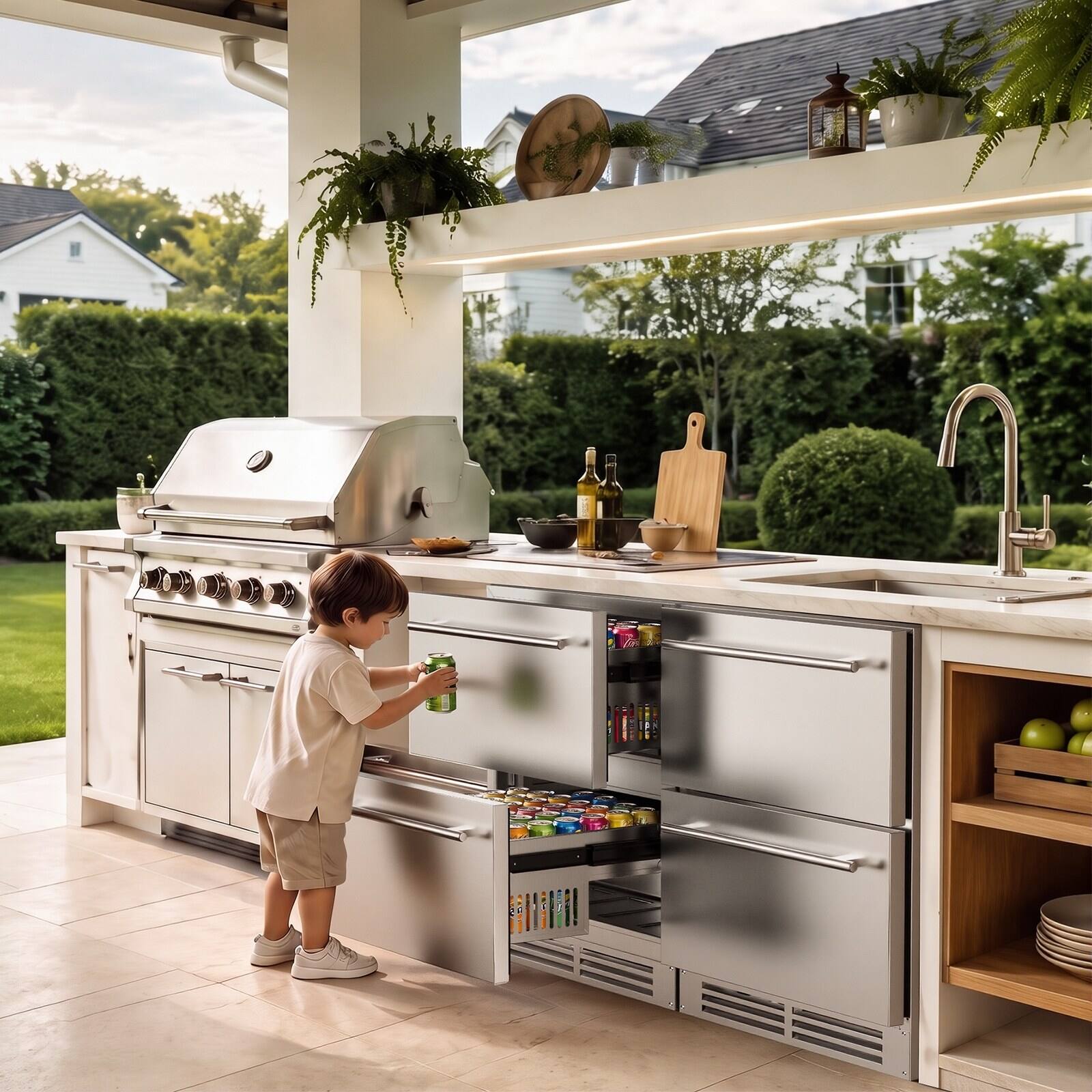 Angle. Coolake - Coolake 24″ 5.3 Cu.ft Undercounter Outdoor Drawer Refrigerator for Patio in Stainless Steel, Built-in or Freestanding - Stainless Steel.