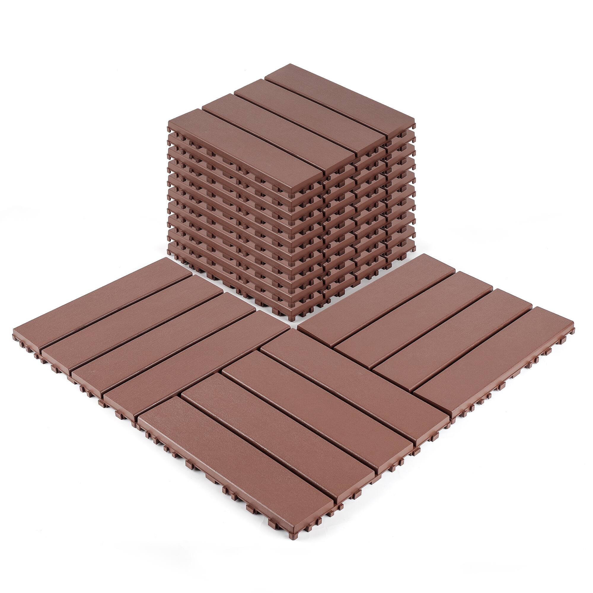 Back. GOODSILO - 44-Pack of All-Weather Interlocking Deck Tiles for Outdoor Patio and Pool Flooring - Brown.