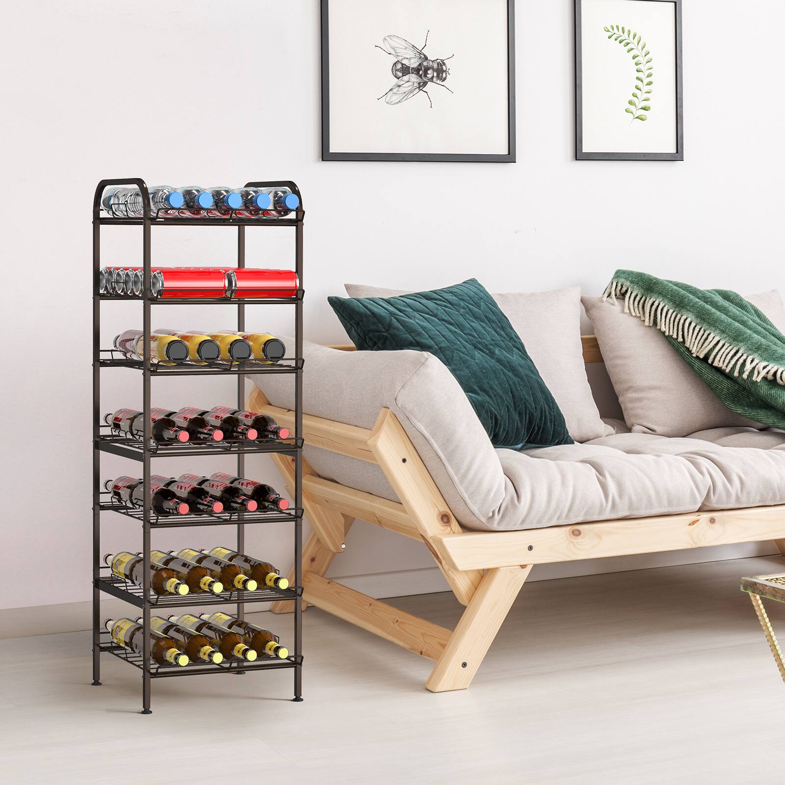 Alt View 1. Oumilen - 7-Tier Water Bottle Storage Rack, Anti-Rust Beverage Bottle Organizer Stand, Brown - Black.