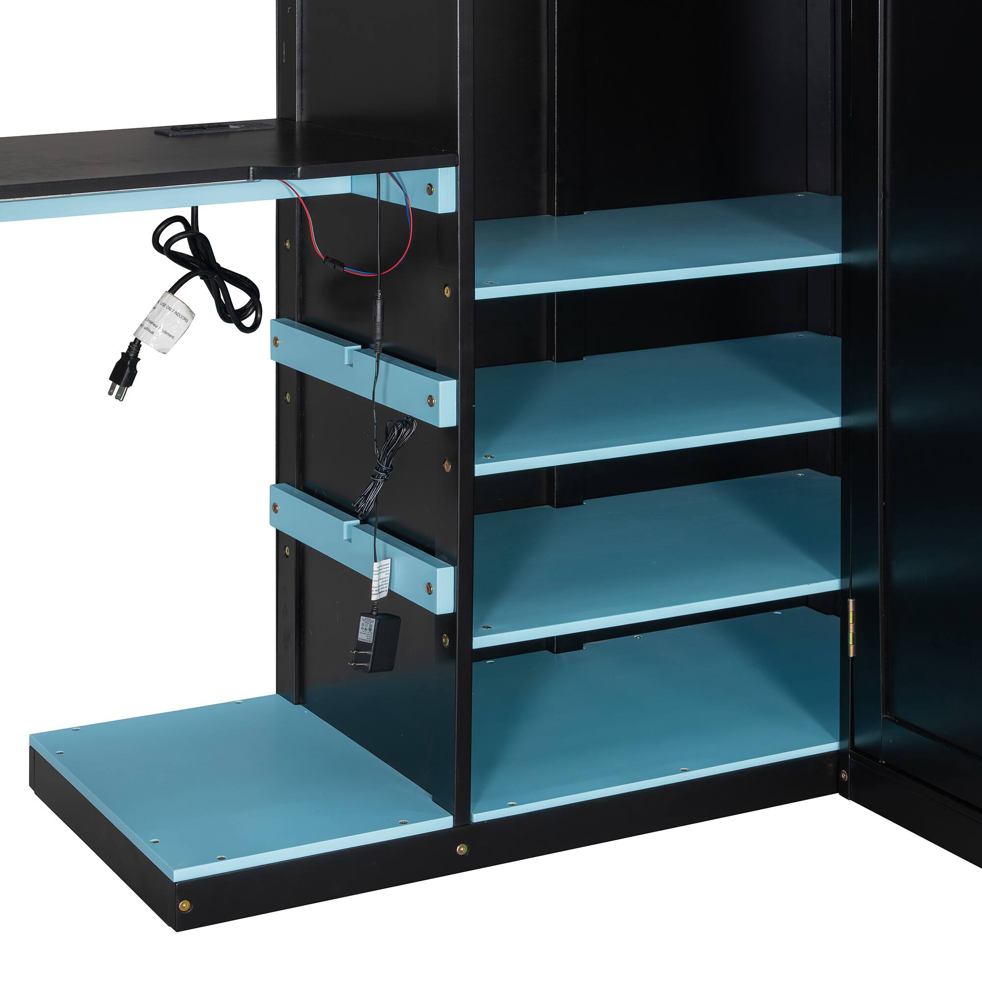 Alt View 6. Anysun - Full Size Wood Loft Bed with Desk, Multi-storage Shelves,USB and RGB Light - Blue.