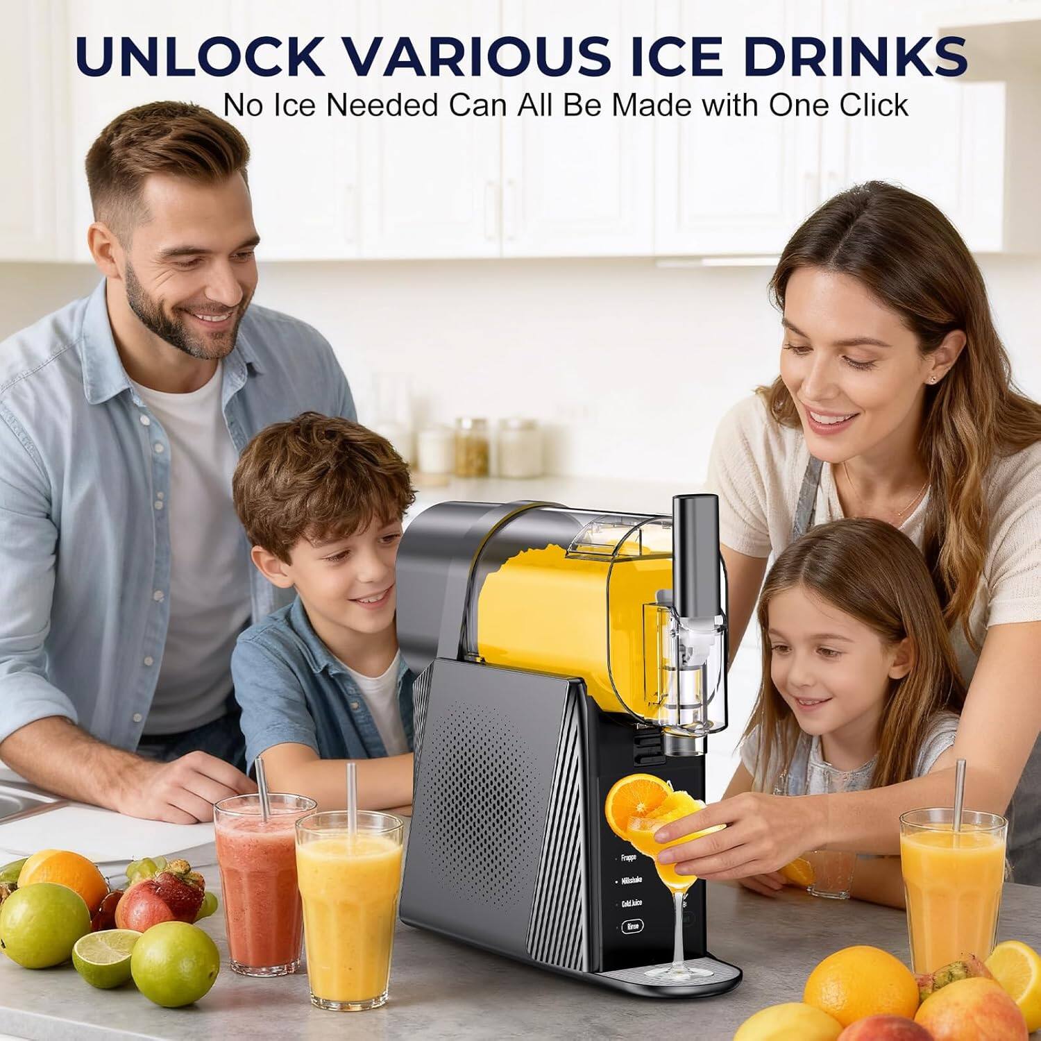 UNLOCK VARIOUS ICE DRINKS  
No Ice Needed Can All Be Made with One Click