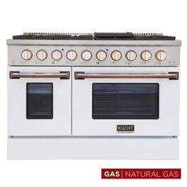Kucht - 48 in. 6.7 cu. ft. Natural Gas Range with Sealed Burners and Two Ovens - One Convection in White with Rose Gold Accents - White & Rose Gold