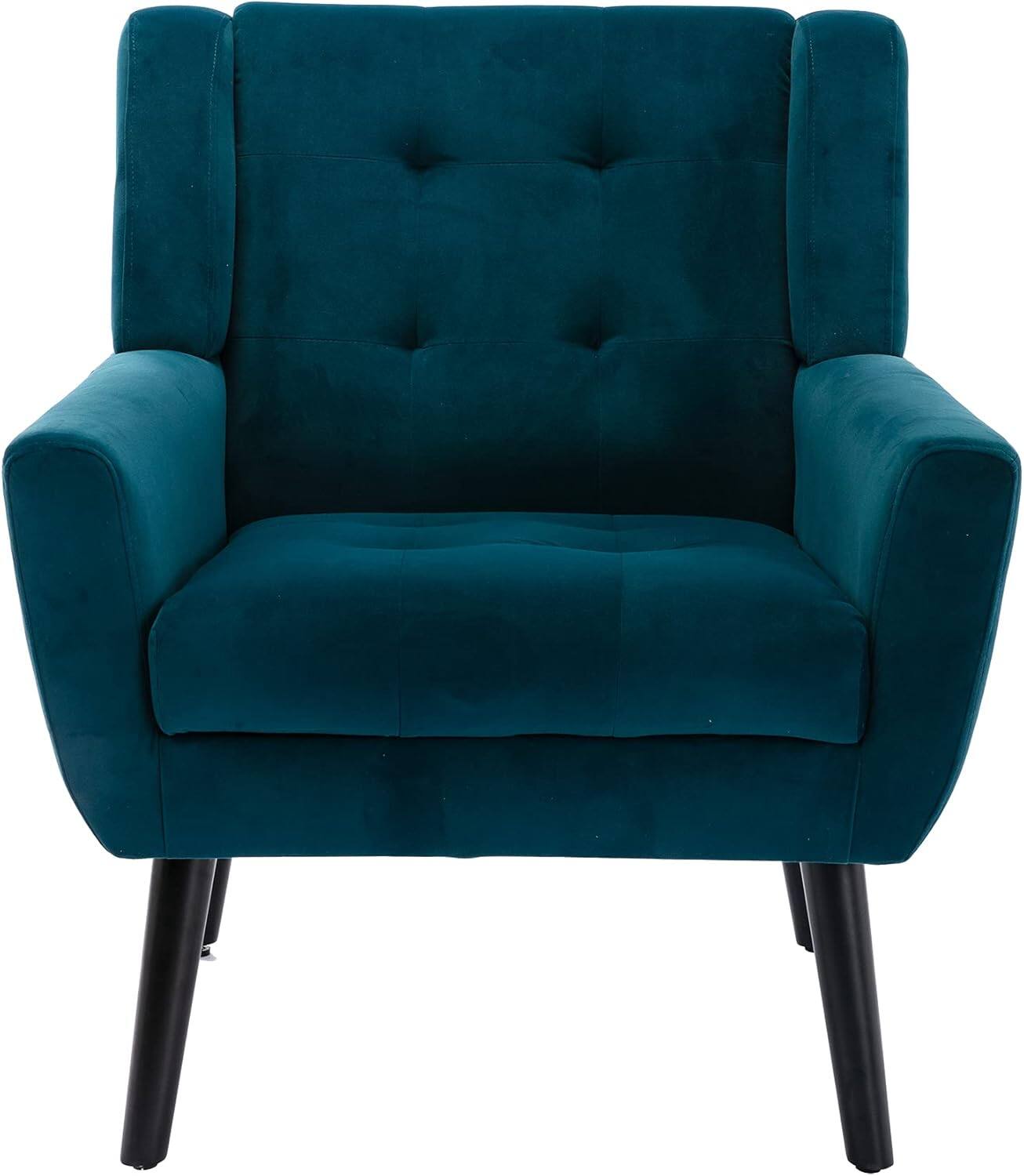 Alt View 3. Trinkets Crazed - Modern Soft Velvet Material Ergonomics Accent Chair With Black Legs - teal.