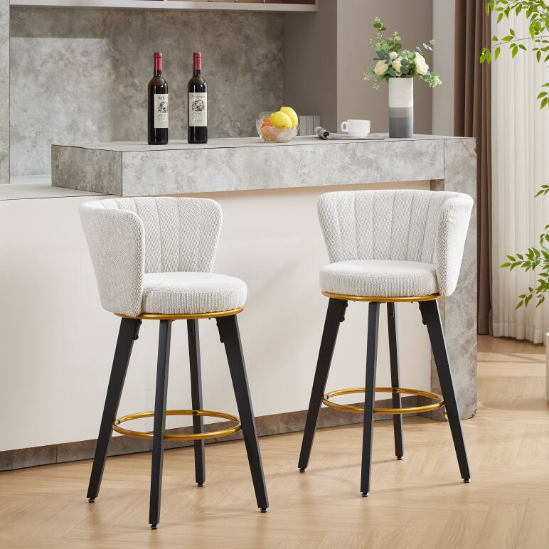 Front. Lirago - 20 Inch Counter Height Bar Stools Set of 2 360 Degree Swivel Upholstered Velvet Fabric with Metal Legs Gold Footrest - Beige.