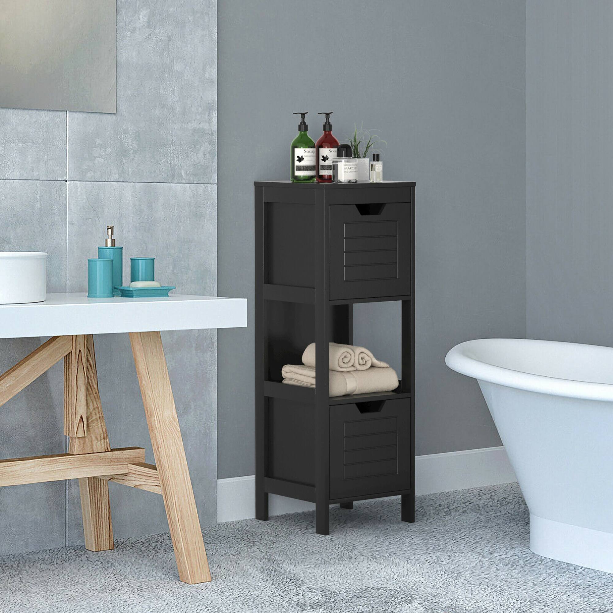 Alt View 1. Costway - Costway Bathroom Wooden Floor Cabinet Multifunction Storage Rack Stand Organizer Black - Black.