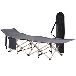 Outsunny - Folding Camping Cot for Adults with Carry Bag, Side Pocket, Outdoor Portable Sleeping Bed for Travel, Camp, Vacation - Gray