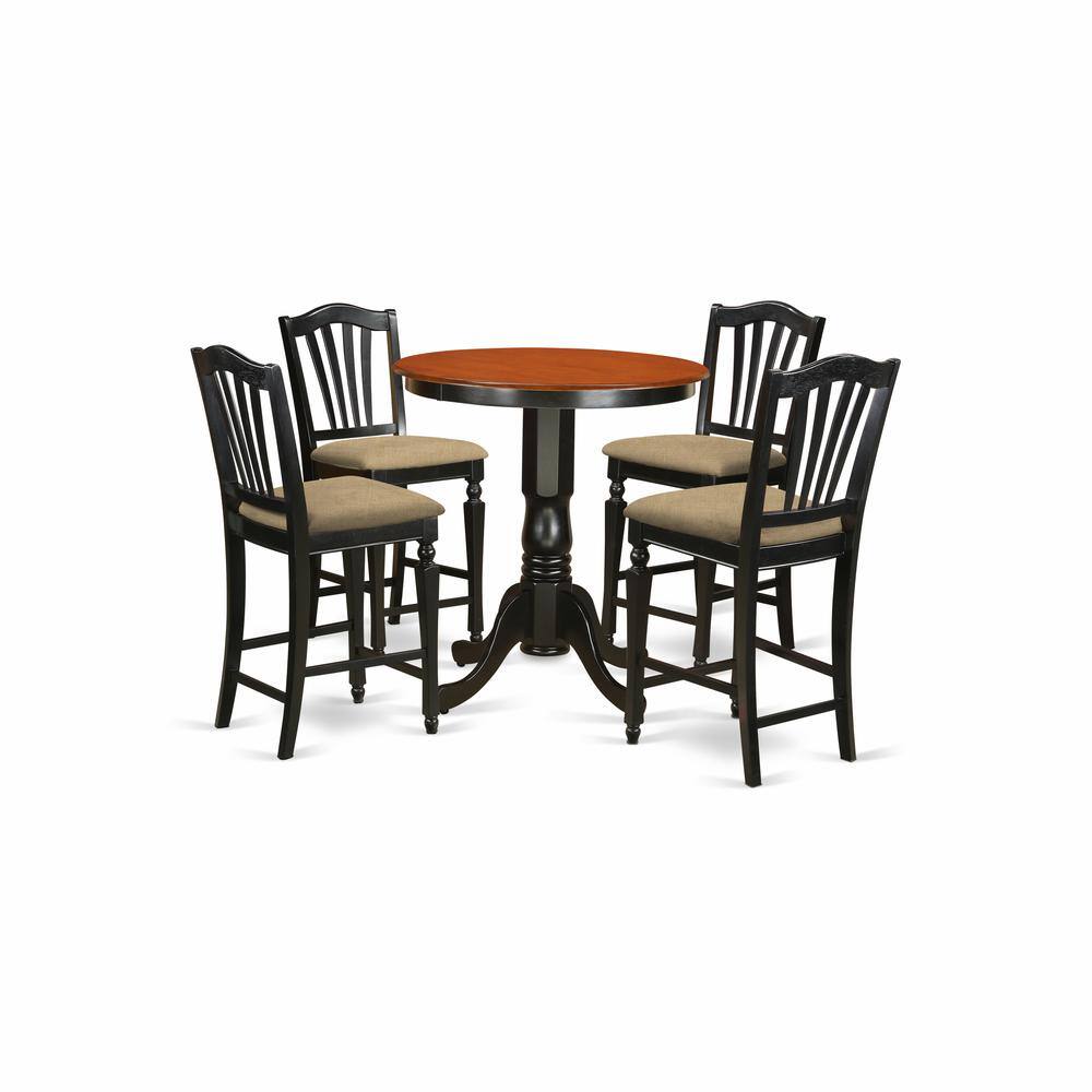 Back. East West Furniture - EDCH5-BLK-C 5 Pc counter height set - Kitchen Table and 4 counter height Dining chair. - Black & Cherry.