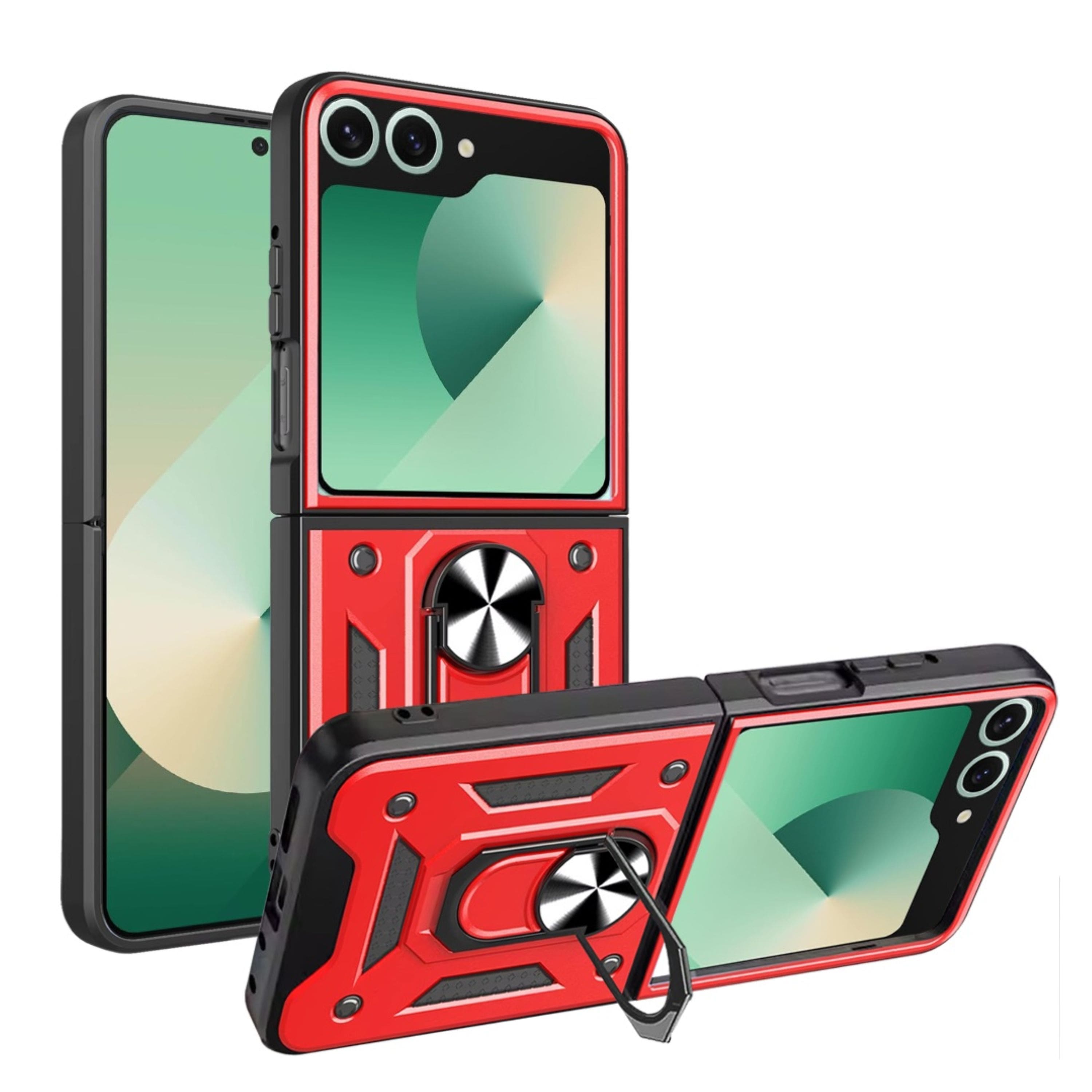 Kitcheniva - Camera Lens Shield Case With Magnetic Ring Stand & Tempered Glass For Samsung Galaxy Z Flip 7 - Red price history on PriceWatchPro