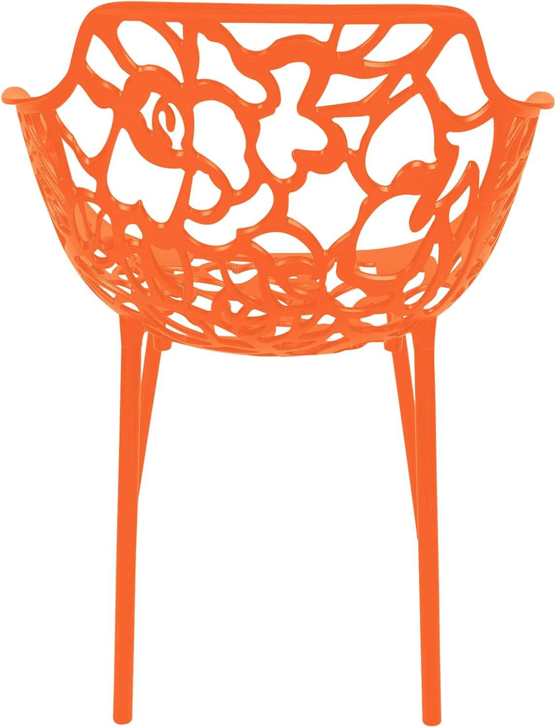 Alt View 1. LeisureMod - Devon (Set of 4) Aluminum Outdoor Dining Chair - UV & Rust Resistant Stackable Floral Accent Chair - Orange.