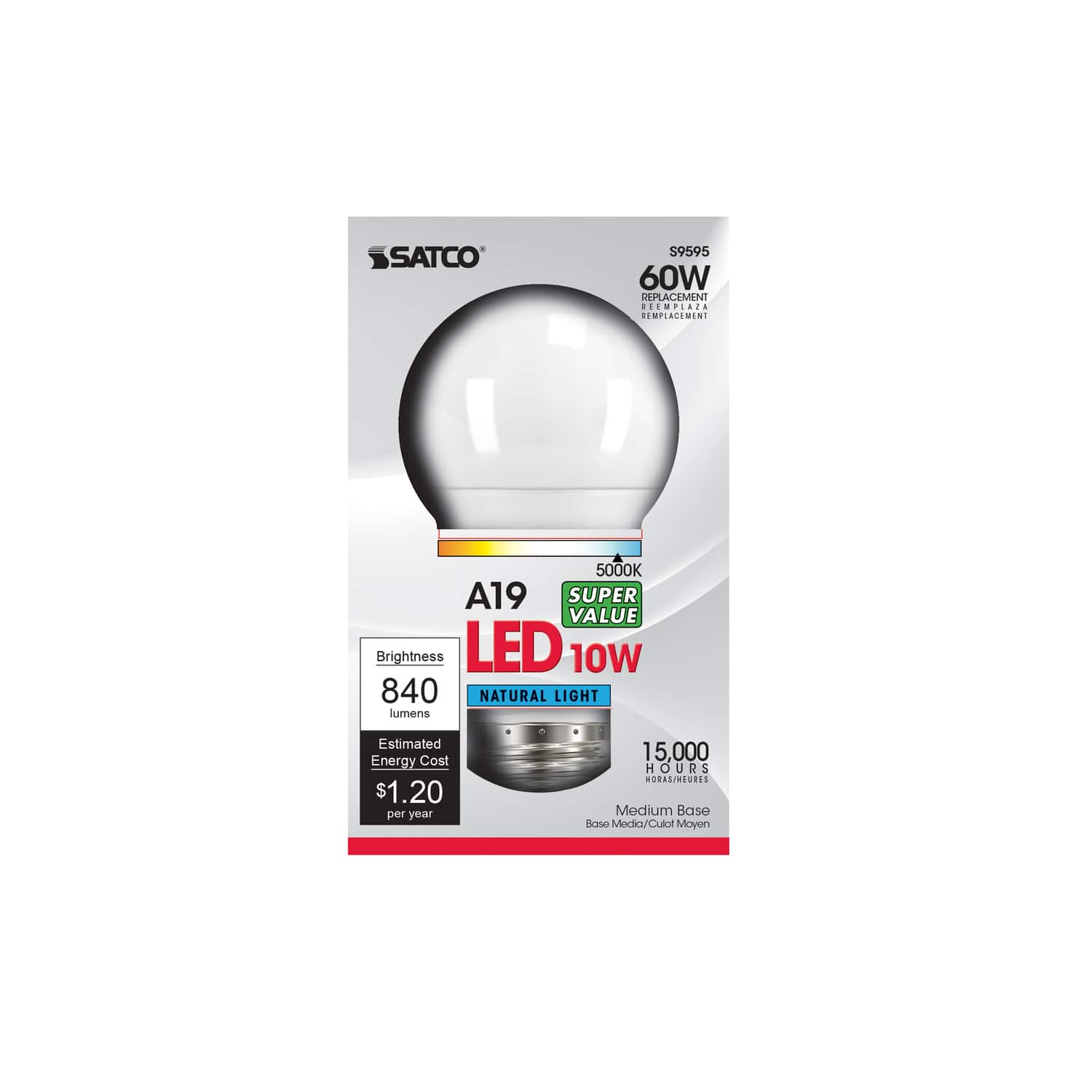 SATCO - A19 E26 (Medium) LED Bulb Natural Light 60 Watt Equivalence 1 pk