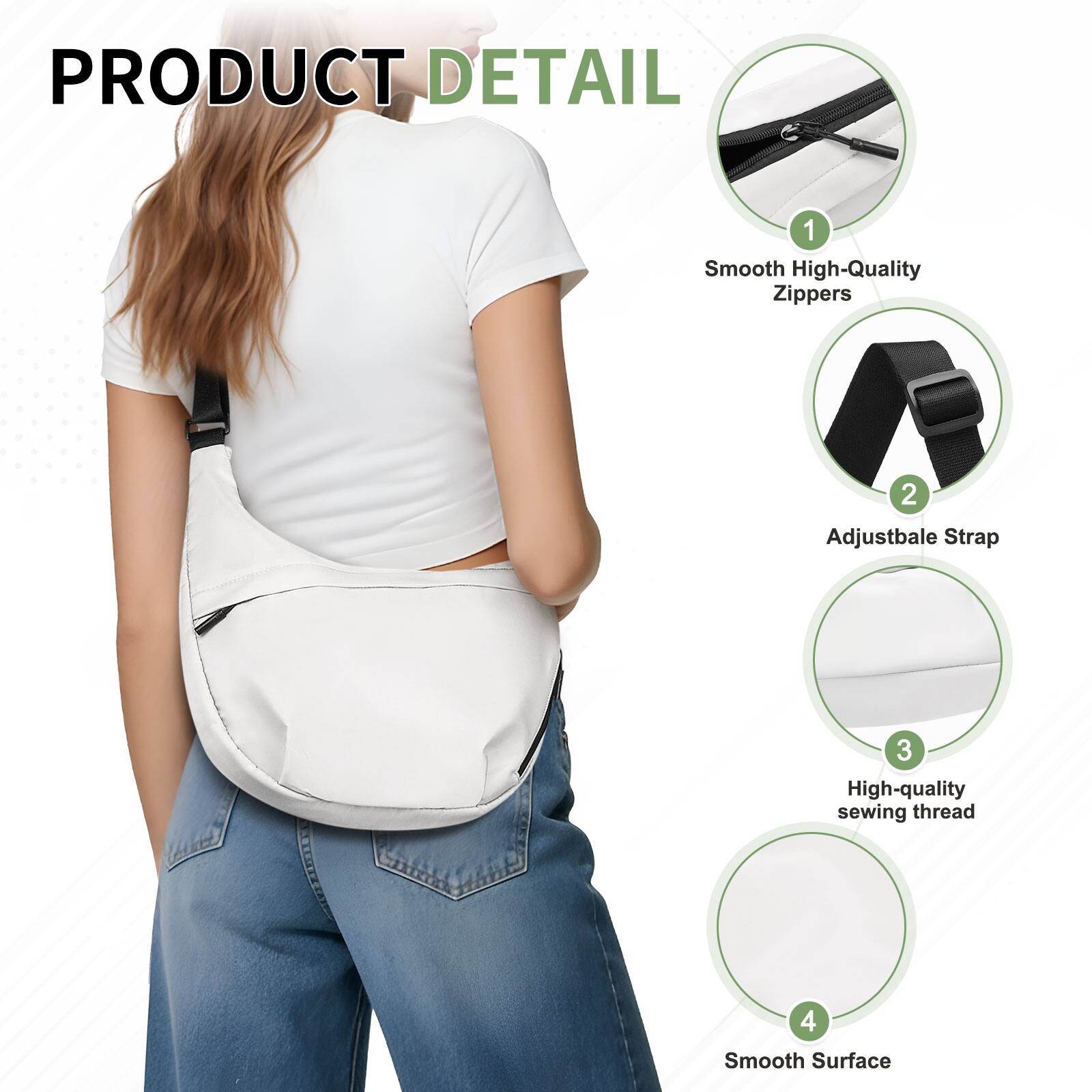 PRODUCT DETAIL

1. Smooth High-Quality Zippers
2. Adjustable Strap
3. High-quality sewing thread
4. Smooth Surface