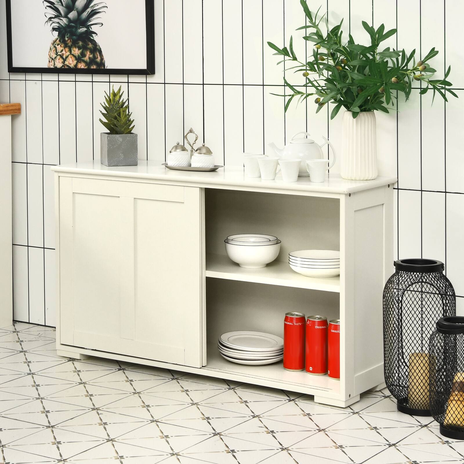 Alt View 8. Ecooso - Sliding Door Kitchen Storage Cupboard, Wood Buffet Sideboard Console with Adjustable Shelf - White.
