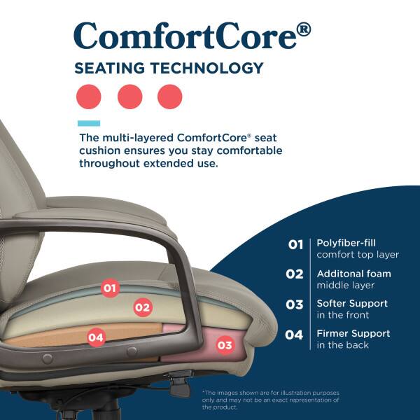 ComfortCore® SEATING TECHNOLOGY

The multi-layered ComfortCore® seat cushion ensures you stay comfortable throughout extended use.

01 Polyfiber-fill comfort top layer  
02 Additional foam middle layer  
03 Softer Support in the front  
04 Firmer Support in the back  

*The images shown are for illustration purposes only and may not be an exact representation of the product.