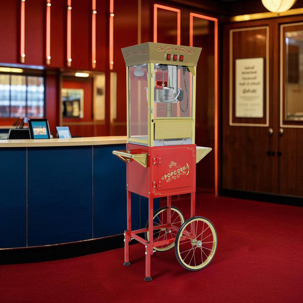 Alt View 4. Loheer - Loheer 12oz Popcorn Machine Cart Vintage Movie Theater Maker with Stainless Steel Kettle Red - Red.
