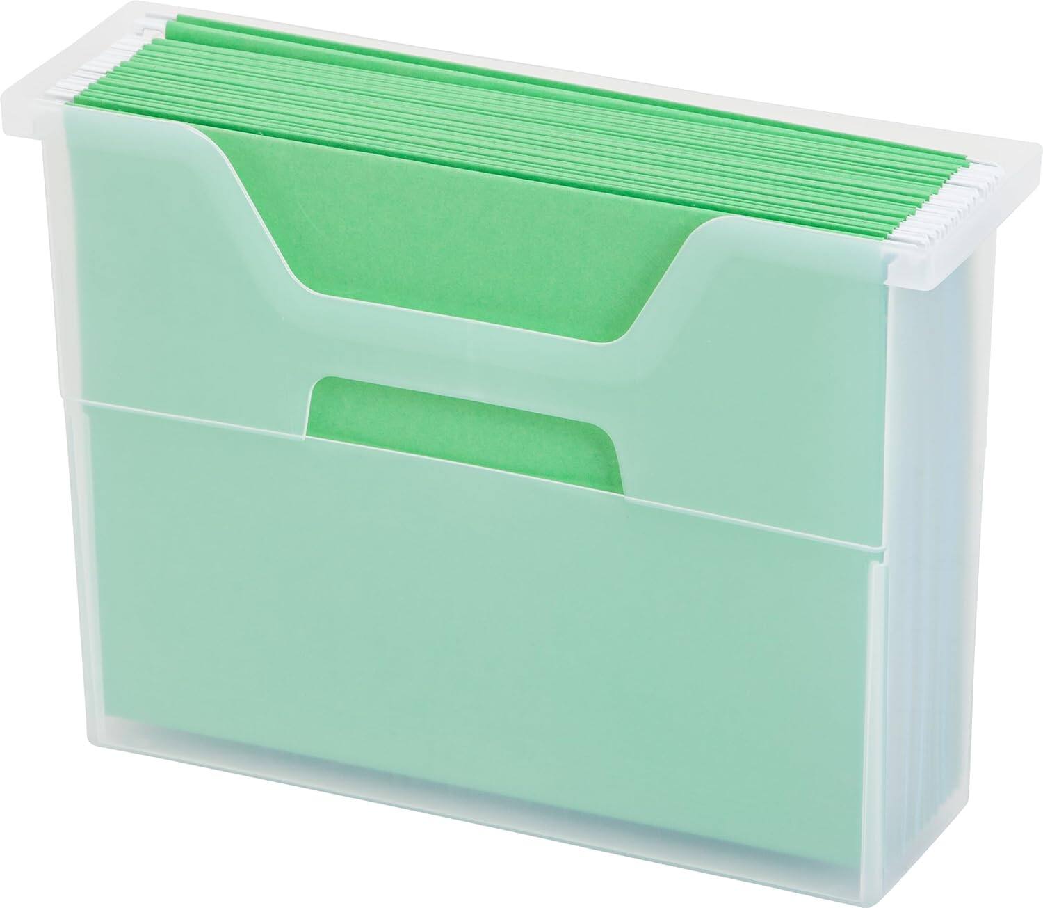 Front. IRIS USA - IRIS Small Portable Desktop File Box with Open Top, Letter Size, Clear.