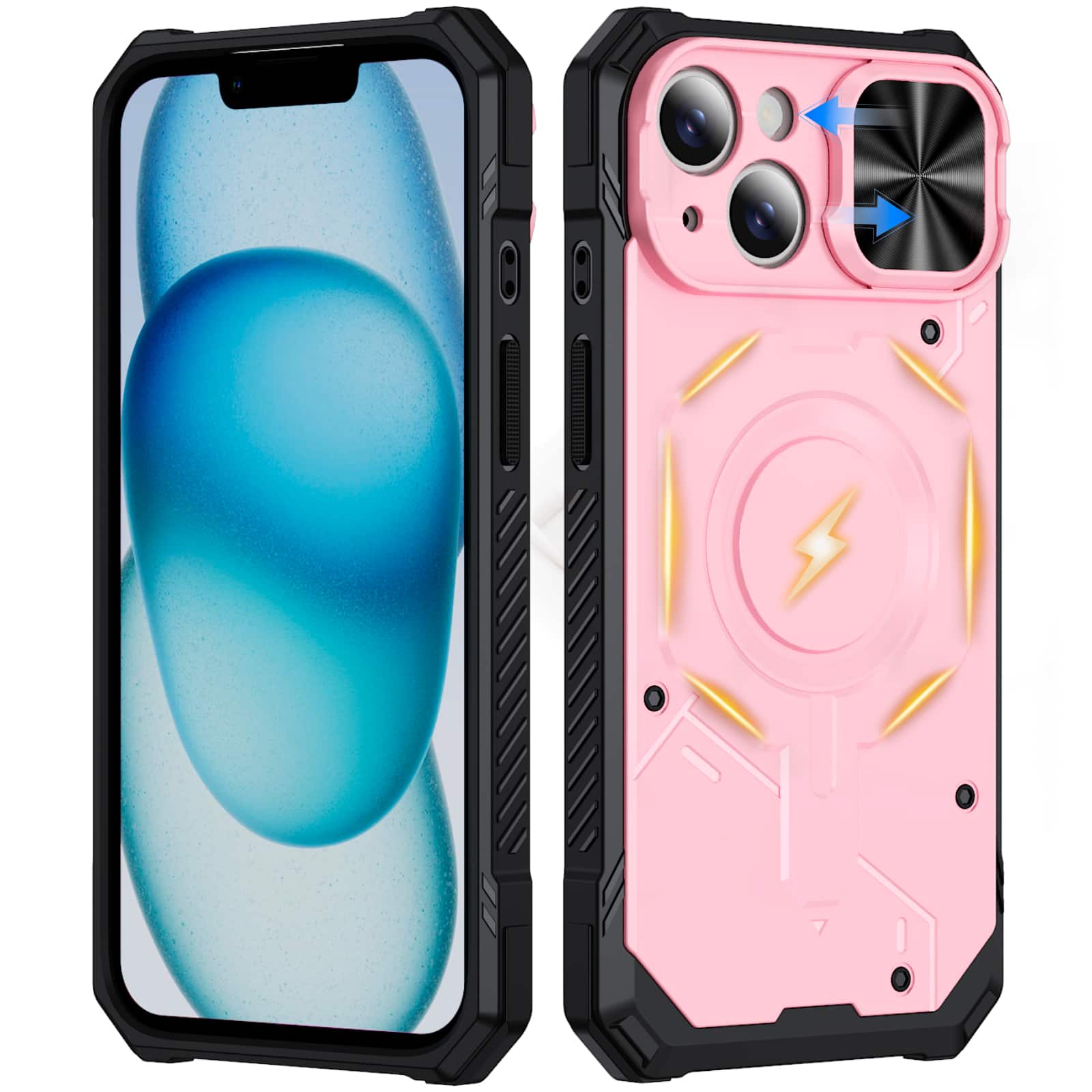 Dteck - Rugged Shockproof Magnetic Hybrid Protective Case for Apple iPhone 15 with Slide Camera Cover, Side Anti-Slip Texture - Pink price history on PriceWatchPro