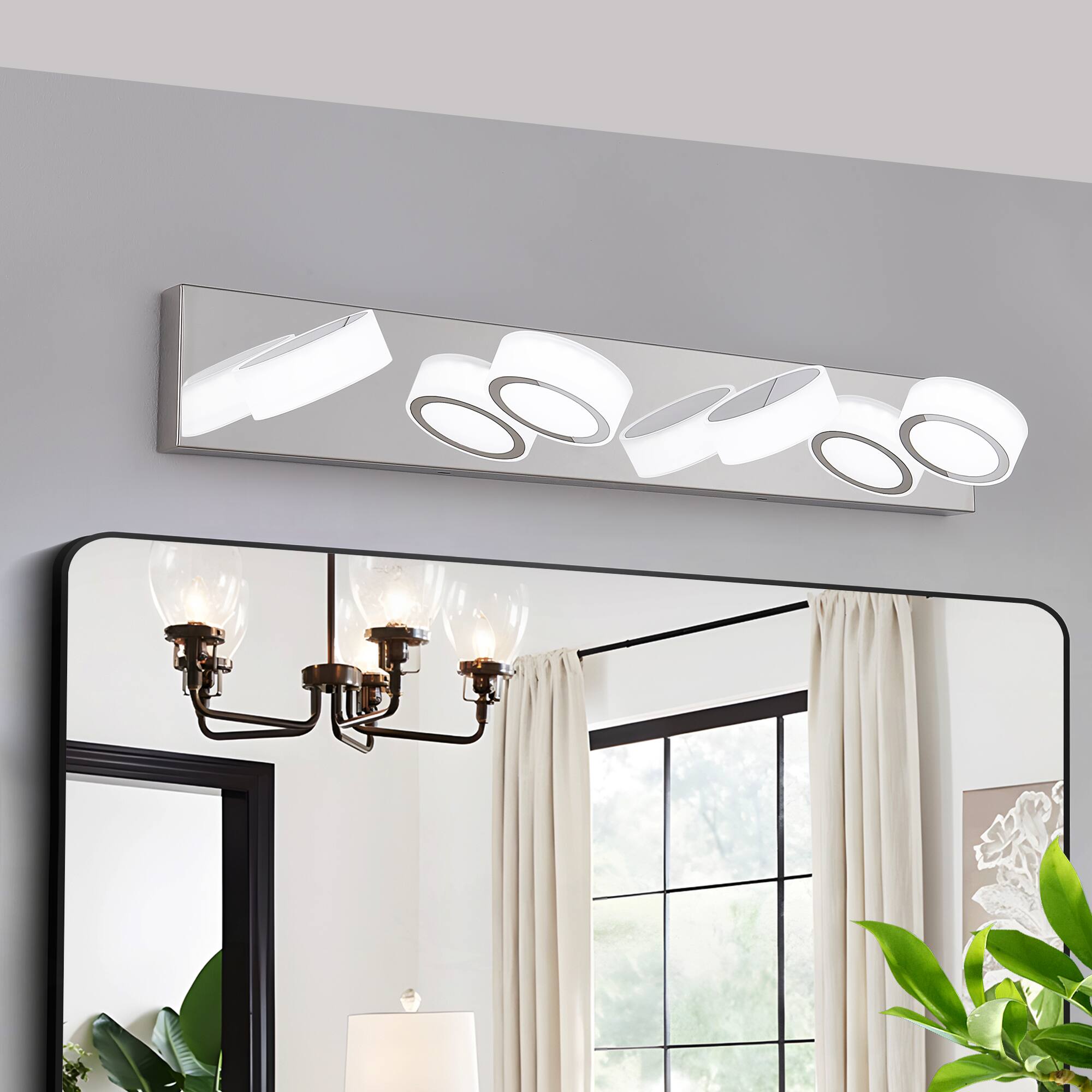 Back. APRILSOUL - 29 Inch Modern 4-Light LED Vanity Light Sleek Chrome Bathroom Wall Light Fixture for Mirror Shower and Bathroom Decor.