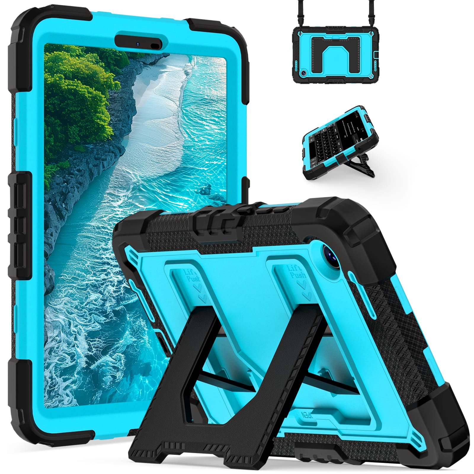 UUCOVER - Case for Samsung Galaxy Tab A11 8.7-inch 2025 (SM-X130/X133/X135) Shockproof TPU+PC Stand Cover with Shoulder Strap - Black+Blue price history on PriceWatchPro