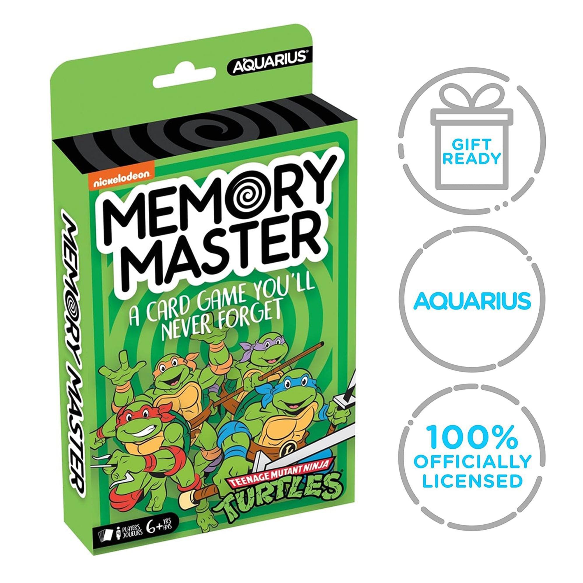 - AQUARIUS
- GIFT READY
- MEMORY MASTER
- A CARD GAME YOU'LL NEVER FORGET
- TEENAGE MUTANT NINJA TURTLES
- 100% OFFICIALLY LICENSED
- 6+ YEARS
- 2-4 PLAYERS