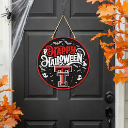 Evergreen Enterprises - Texas Tech Red Raiders 18" Happy Halloween Wooden Round Door Sign - Multicolor