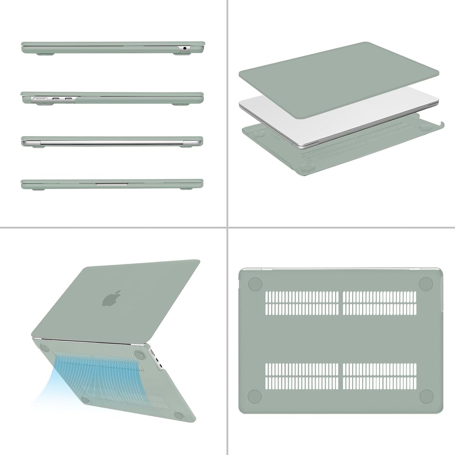 Alt View 1. mosiso - Case for MacBook Air 13 inch M5 M4 M3 M2 A3449 A3240 A3113 A2681 (2022-2026) - Antique Green.