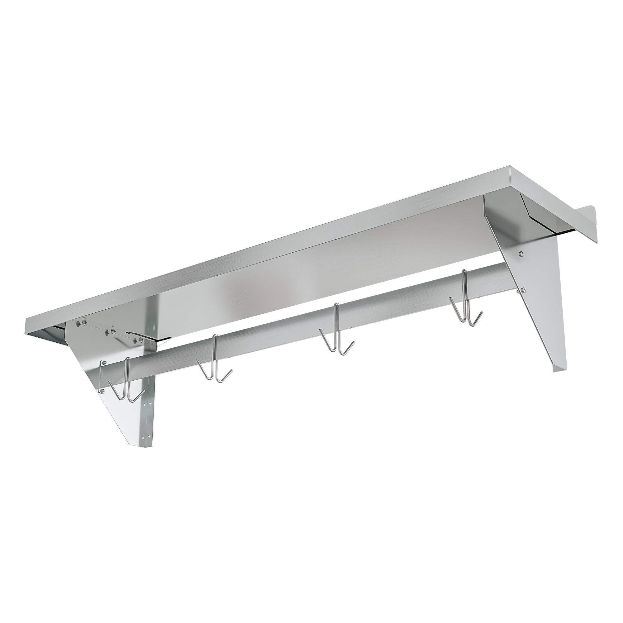 Back. Koolmore - 12" x 48" 18-Gauge Stainless-Steel Heavy Duty Wall Shelf with Pot Rack, WMPS-1248 . - Stainless-Steel.