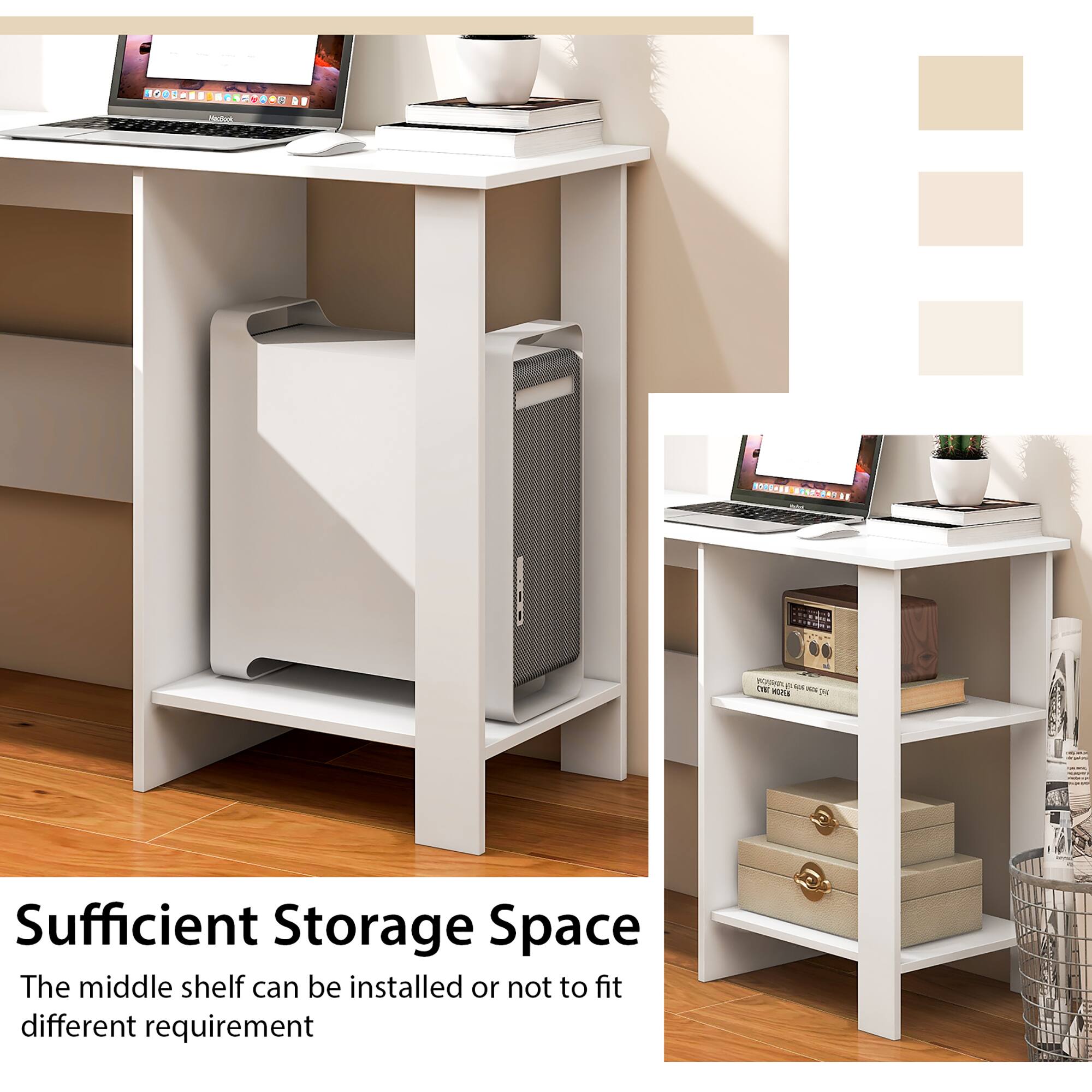 Sufficient Storage Space: The middle shelf can be installed or not to fit different requirements.