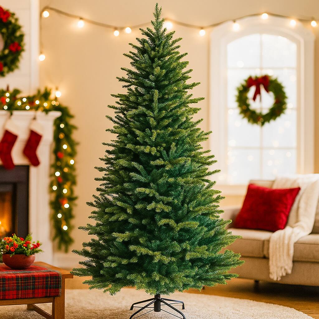 Angle. BreeBe - Pre-Lit Artificial Christmas Tree with App-Controlled LED Lights - Green.